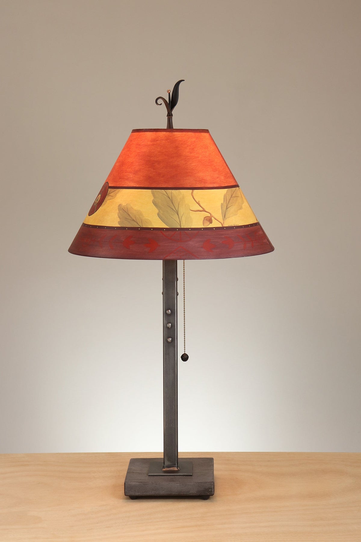 Janna Ugone &amp; Co Table Lamp Steel Table Lamp with Medium Conical Shade in Tapestry Oak in Cinnamon