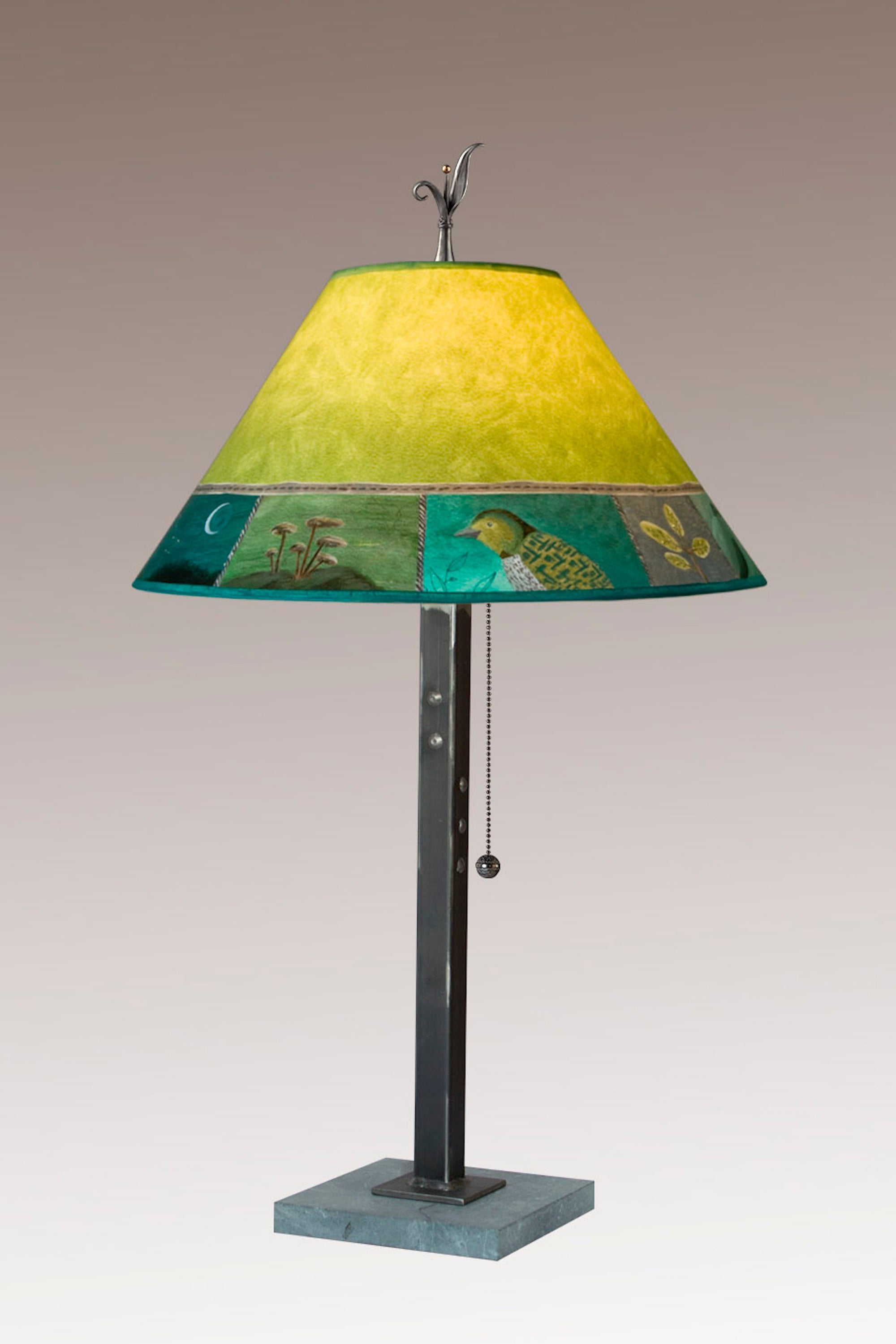 Janna Ugone & Co Table Lamps Steel Table Lamp with Medium Conical Shade in Woodland Trails in Leaf