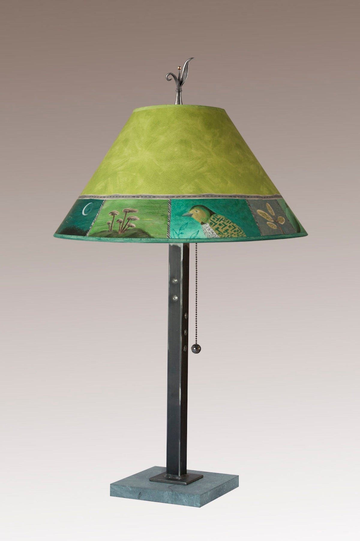 Janna Ugone &amp; Co Table Lamps Steel Table Lamp with Medium Conical Shade in Woodland Trails in Leaf