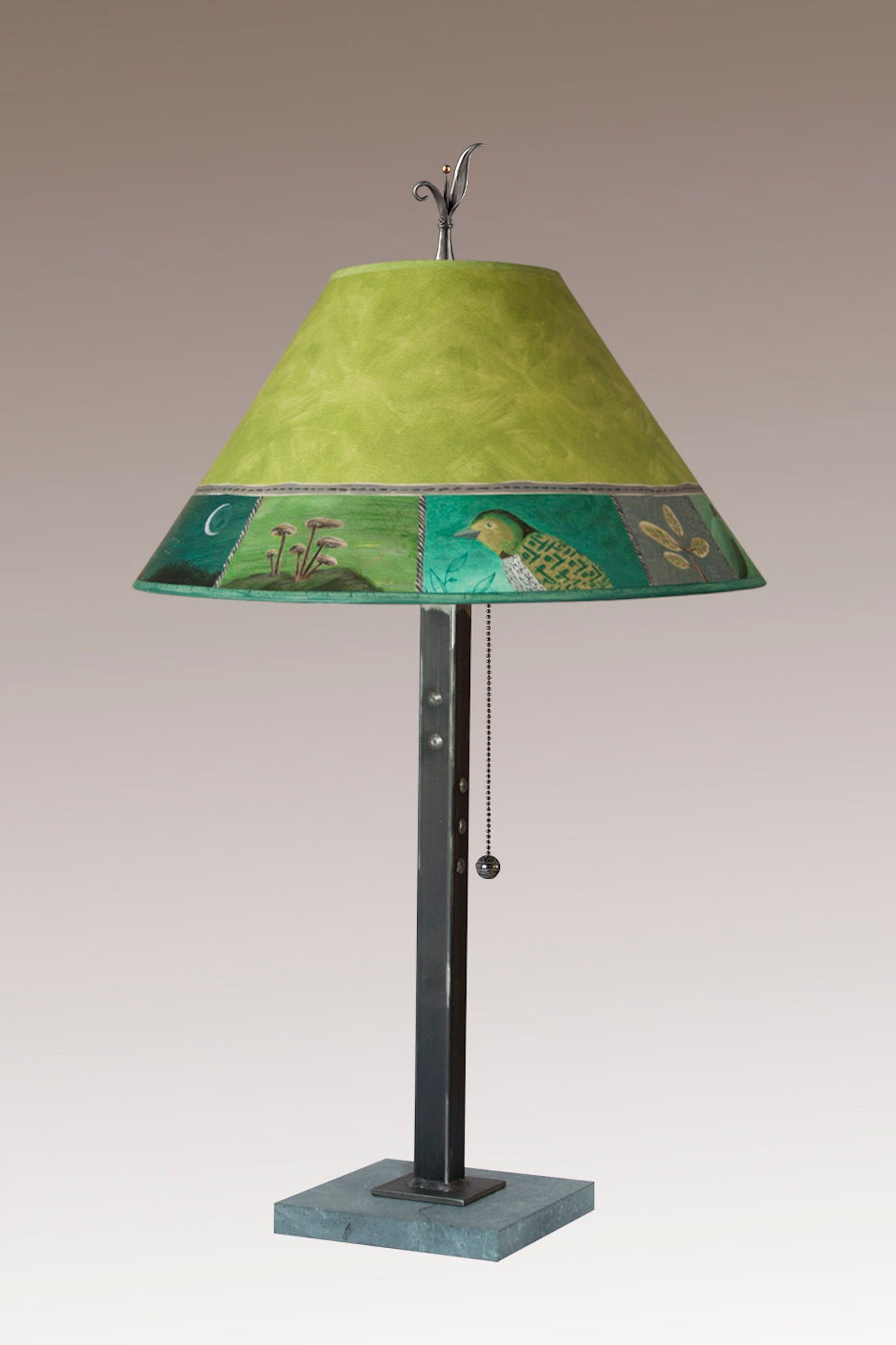 Janna Ugone & Co Table Lamps Steel Table Lamp with Medium Conical Shade in Woodland Trails in Leaf