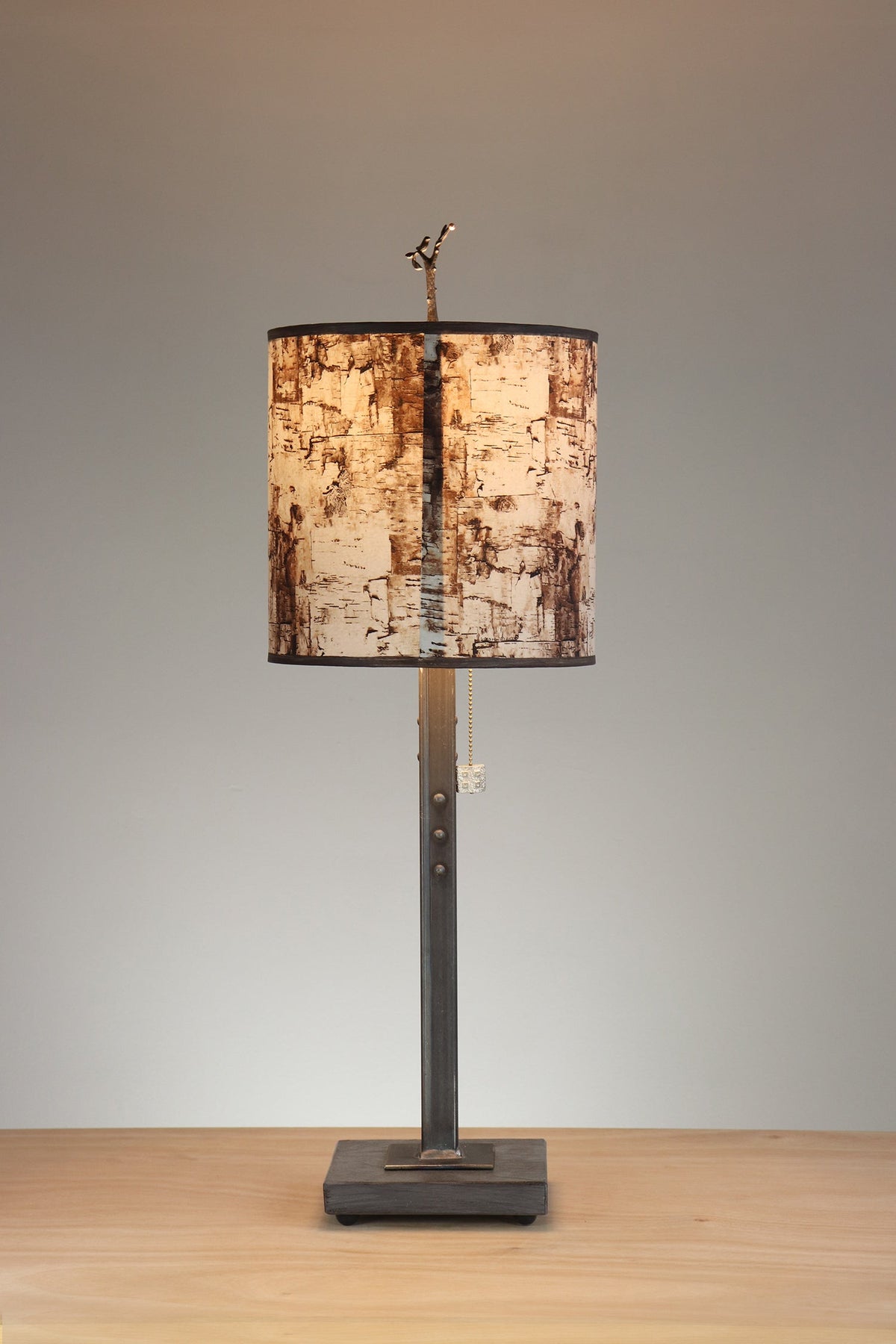 Janna Ugone &amp; Co Table Lamp Steel Table Lamp with Medium Drum Shade in Birch Bark