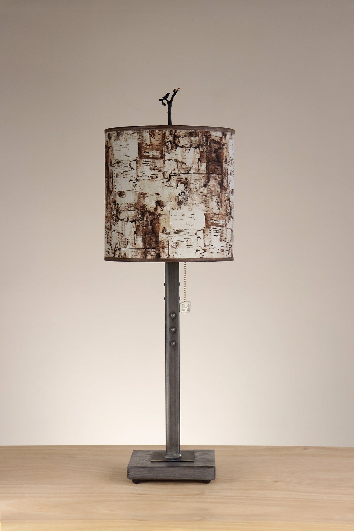 Janna Ugone &amp; Co Table Lamp Steel Table Lamp with Medium Drum Shade in Birch Bark