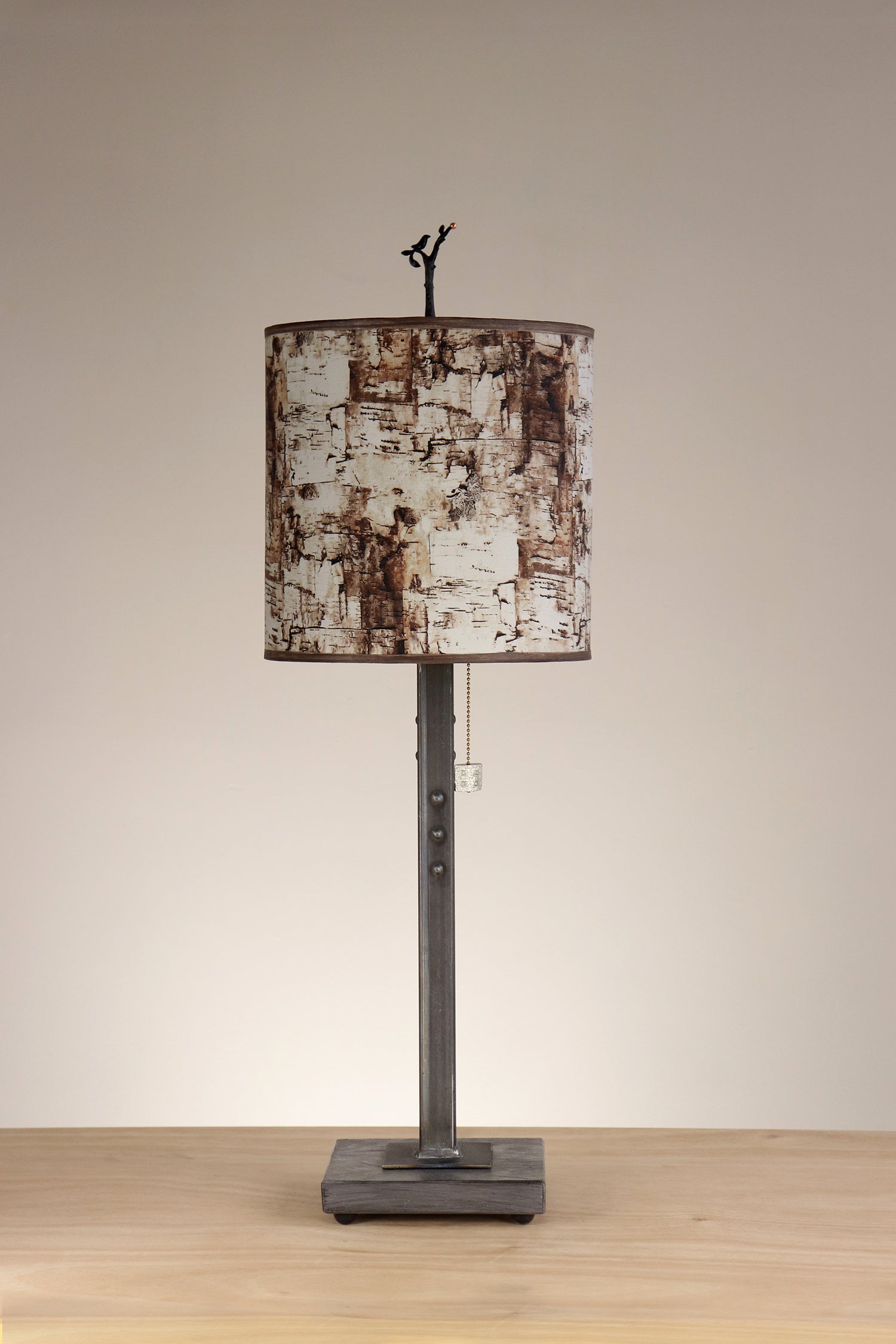 Janna Ugone & Co Table Lamp Steel Table Lamp with Medium Drum Shade in Birch Bark