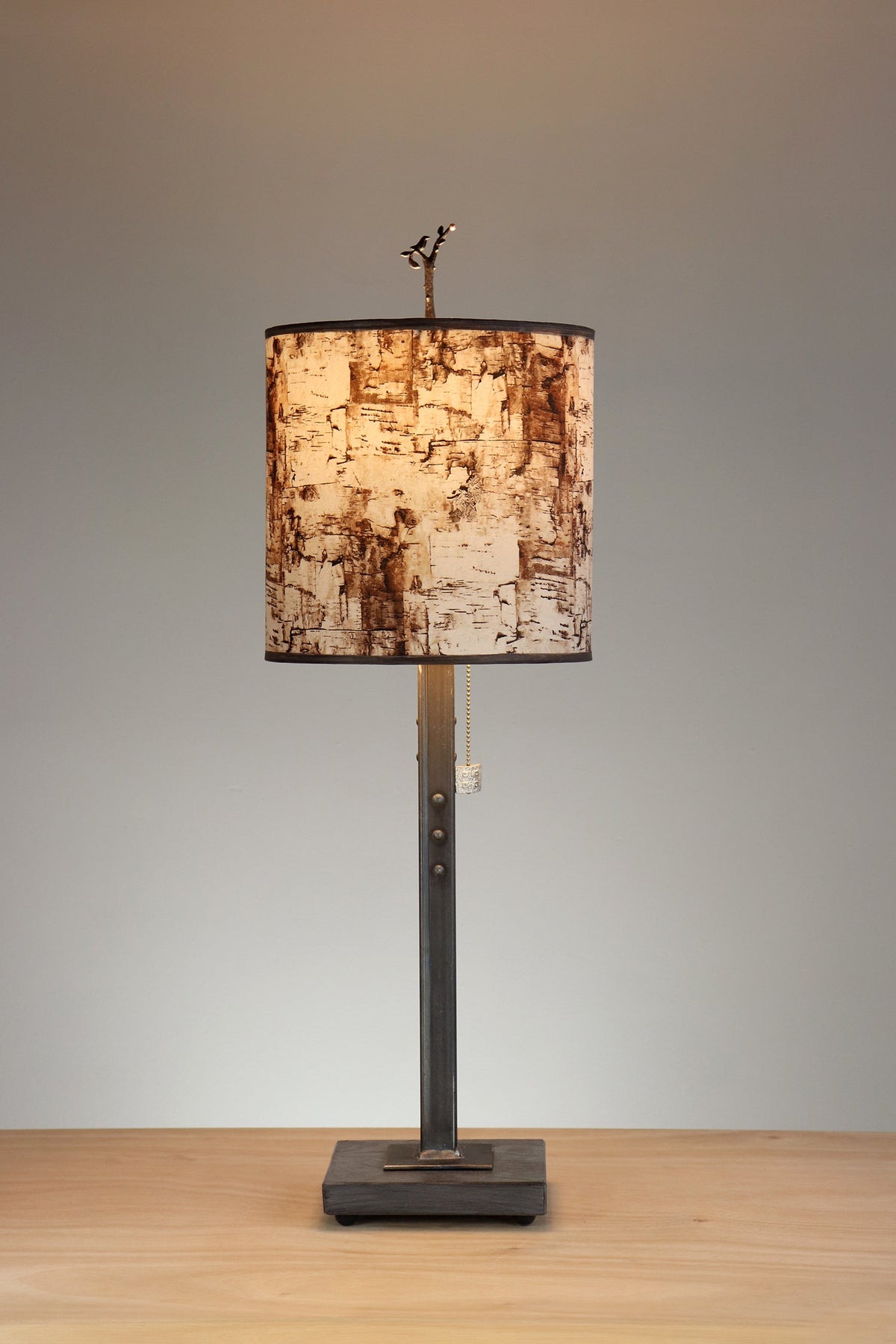 Janna Ugone &amp; Co Table Lamp Steel Table Lamp with Medium Drum Shade in Birch Bark
