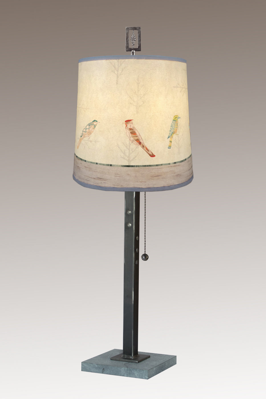 Janna Ugone &amp; Co Table Lamps Steel Table Lamp with Medium Drum Shade in Bird Friends