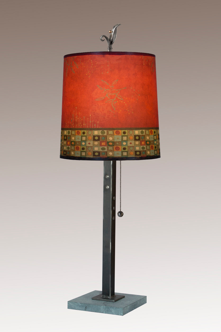 Janna Ugone & Co Table Lamps Steel Table Lamp with Medium Drum Shade in Red Mosaic