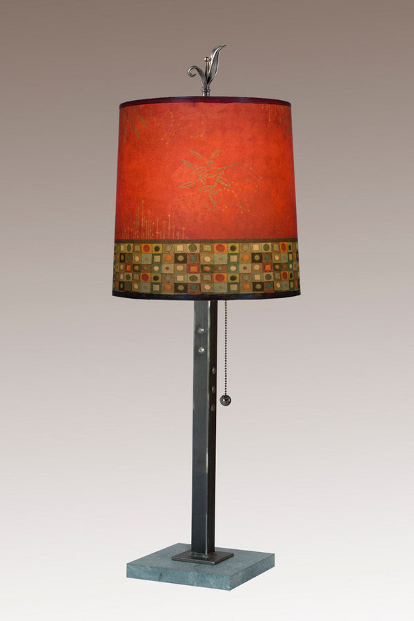 Steel Table Lamp with Medium Drum Shade in Red Mosaic - Janna Ugone & Co