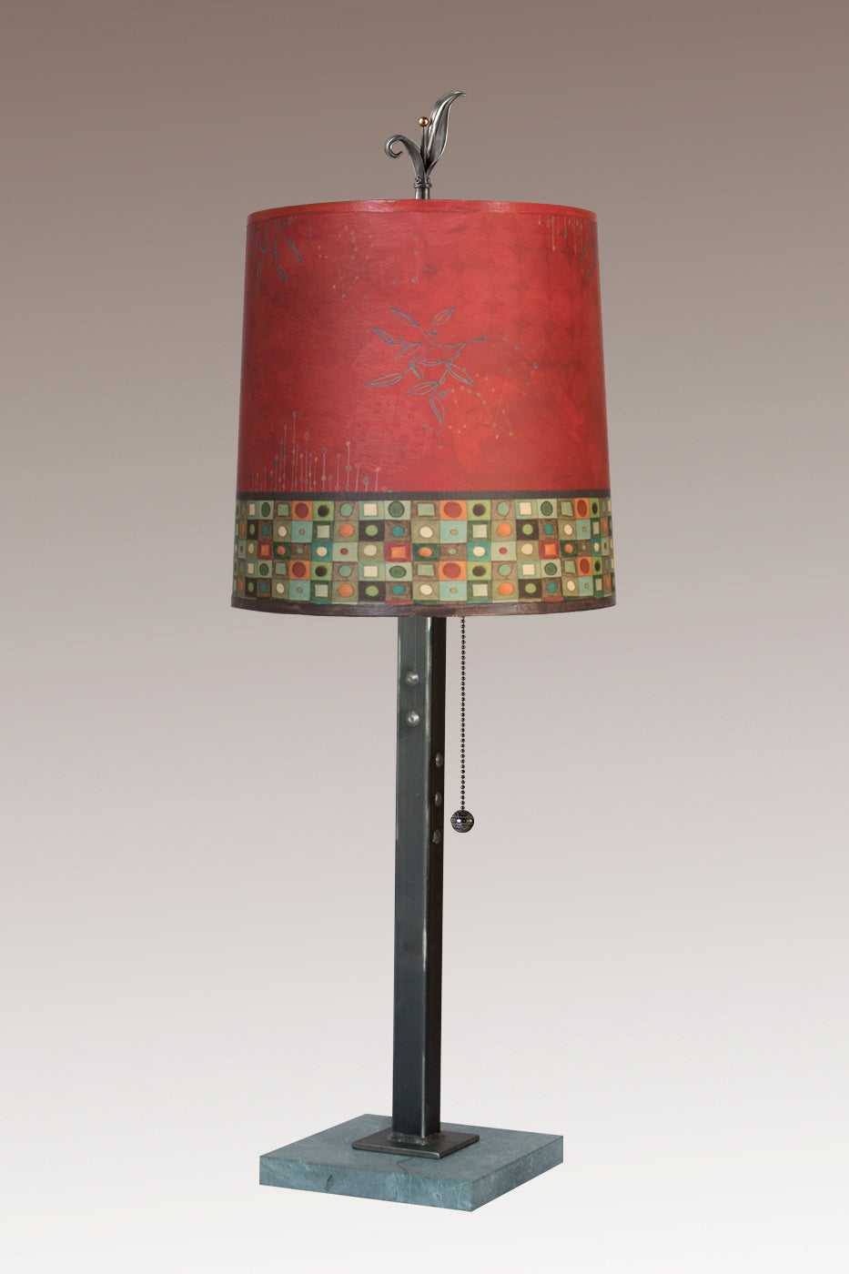 Janna Ugone & Co Table Lamps Steel Table Lamp with Medium Drum Shade in Red Mosaic