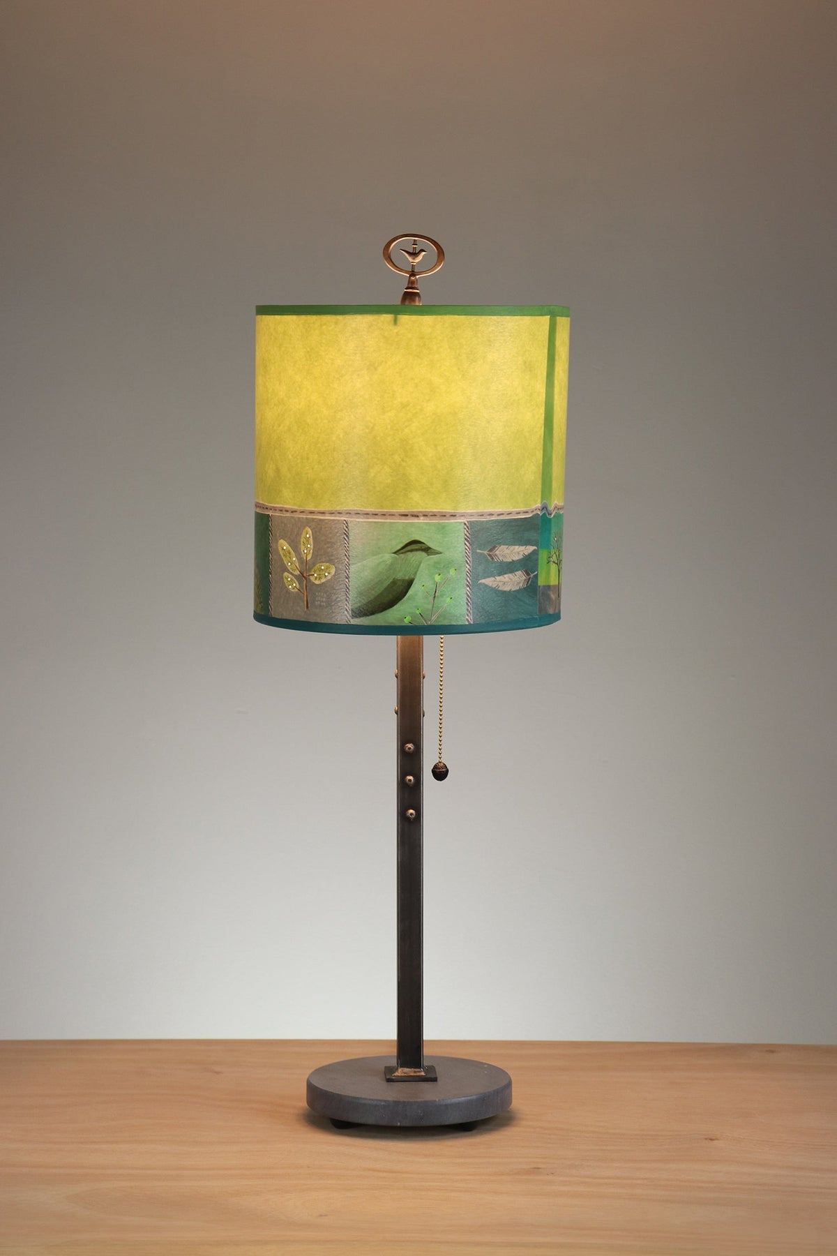 Janna Ugone &amp; Co Table Lamps Steel Table Lamp with Medium Drum Shade in Woodland Trails in Leaf