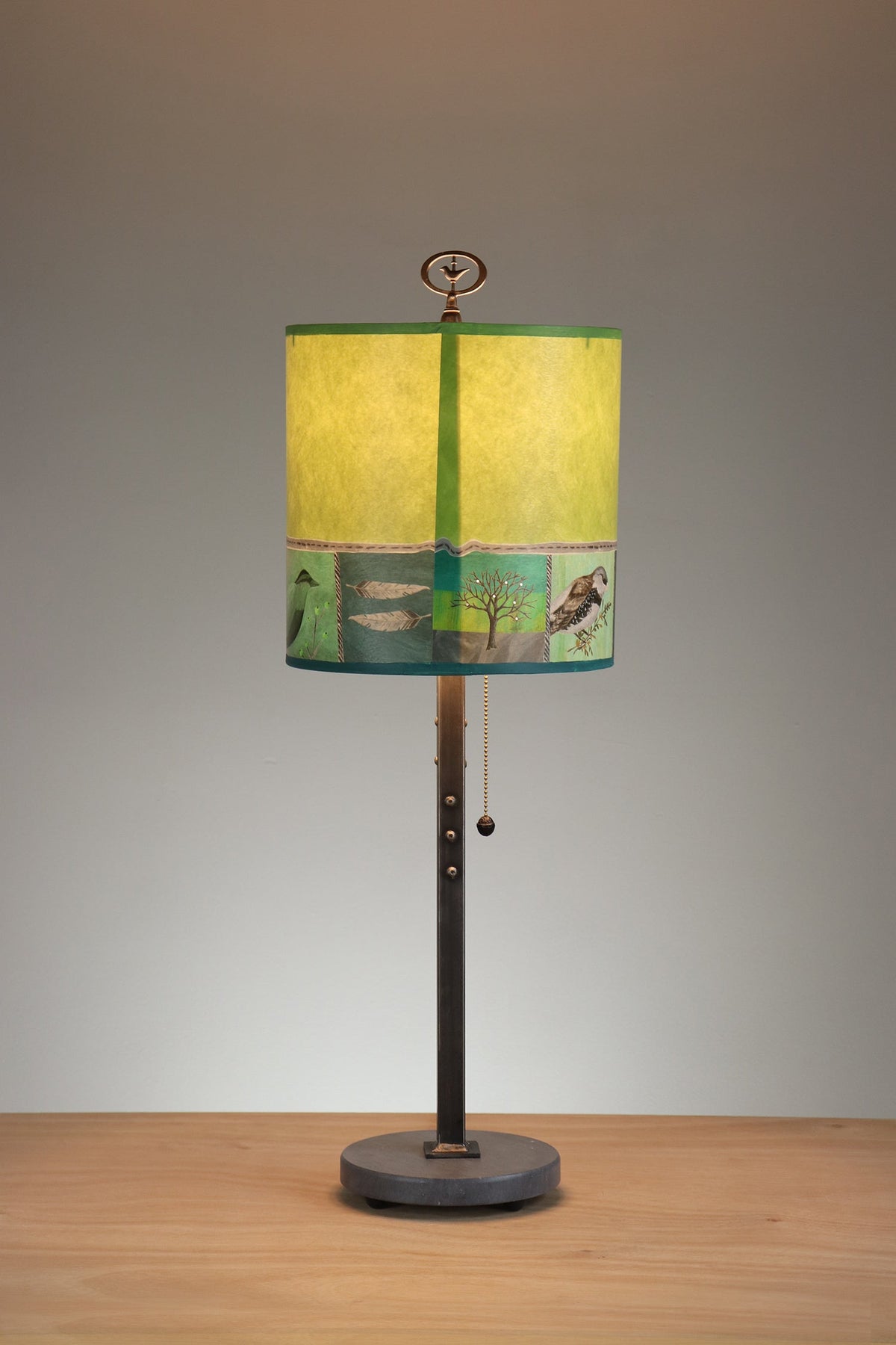 Janna Ugone &amp; Co Table Lamps Steel Table Lamp with Medium Drum Shade in Woodland Trails in Leaf