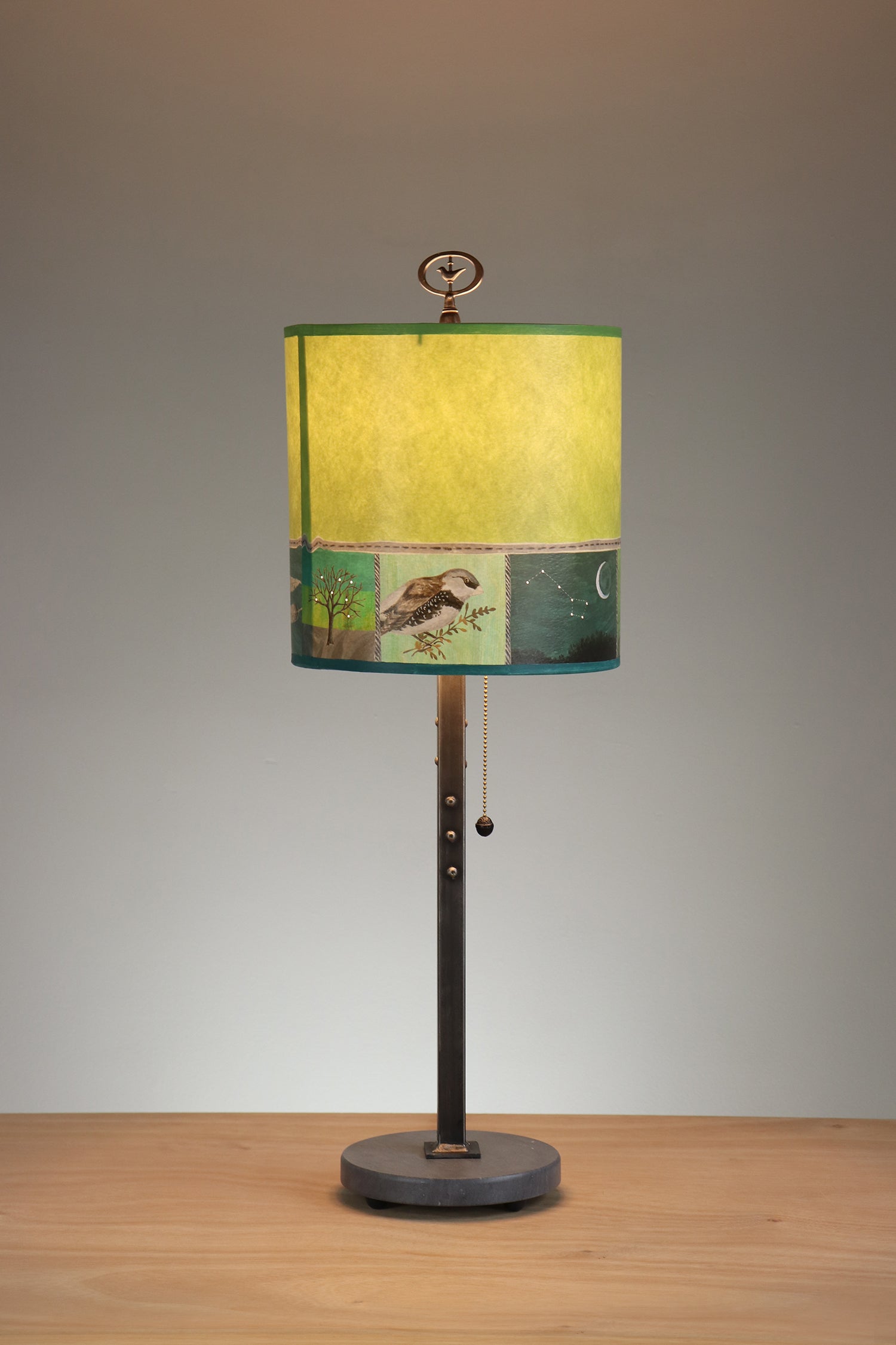 Janna Ugone & Co Table Lamps Steel Table Lamp with Medium Drum Shade in Woodland Trails in Leaf