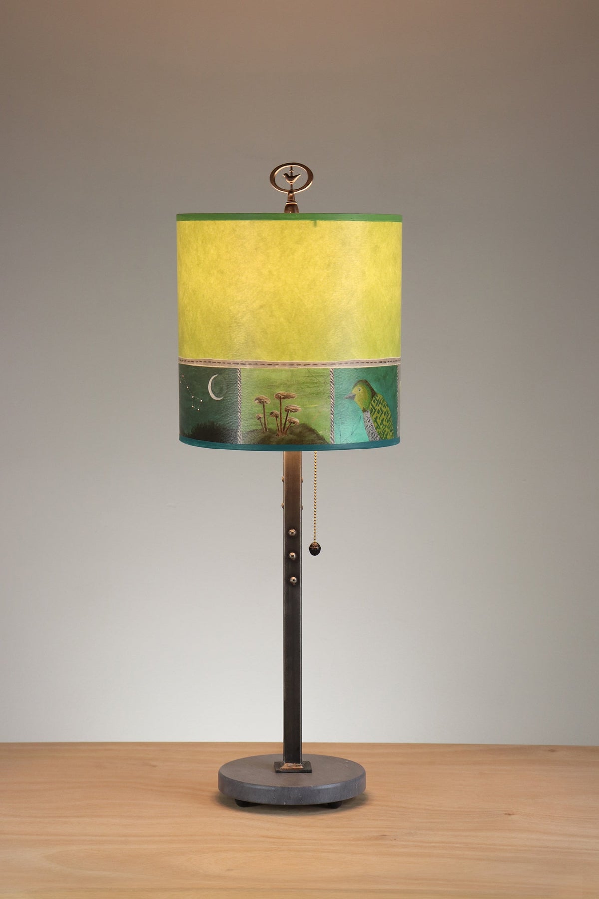 Janna Ugone &amp; Co Table Lamps Steel Table Lamp with Medium Drum Shade in Woodland Trails in Leaf