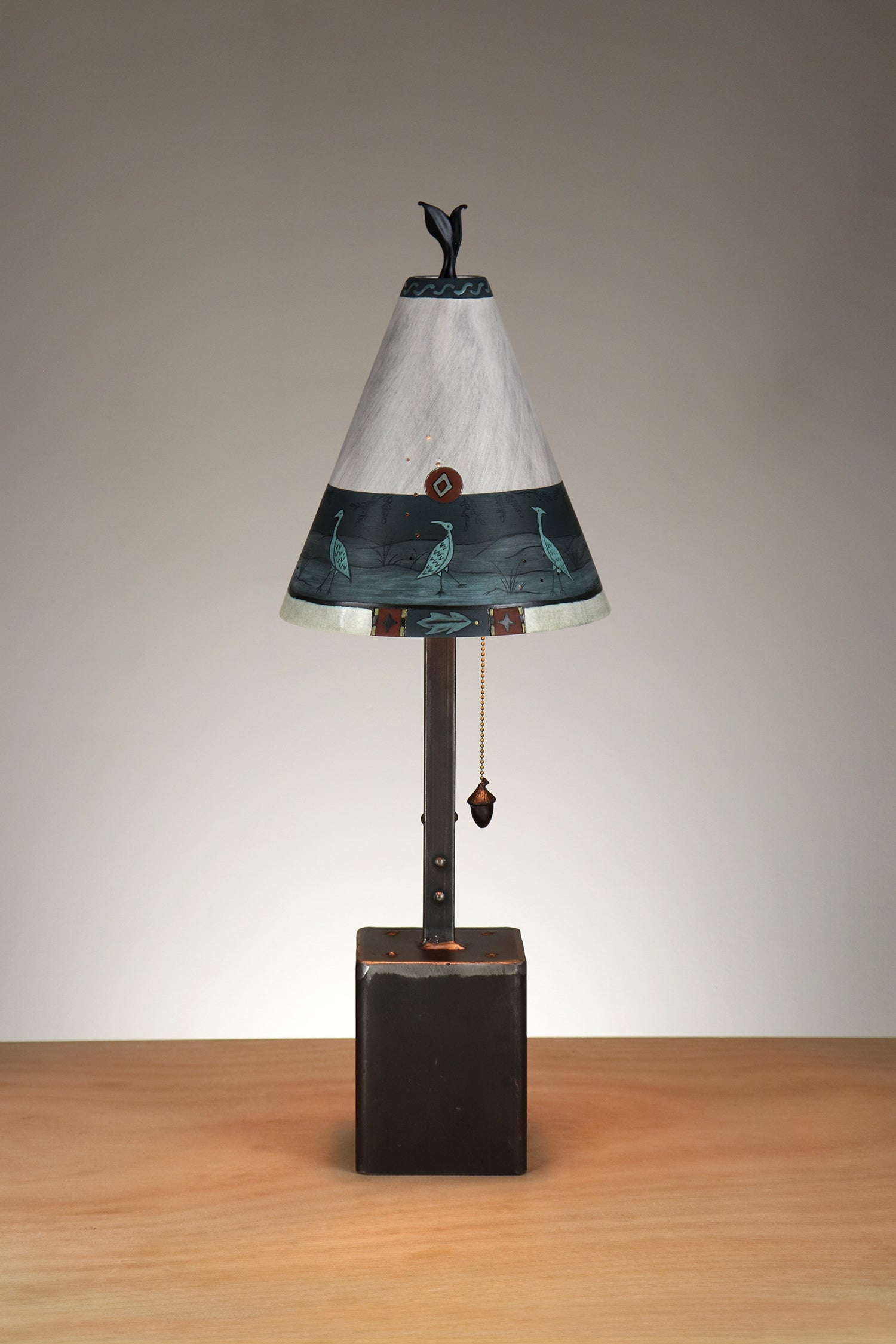 Janna Ugone & Co Table Lamp Steel Table Lamp with Small Conical Ceramic Shade in Heron Border in Ash