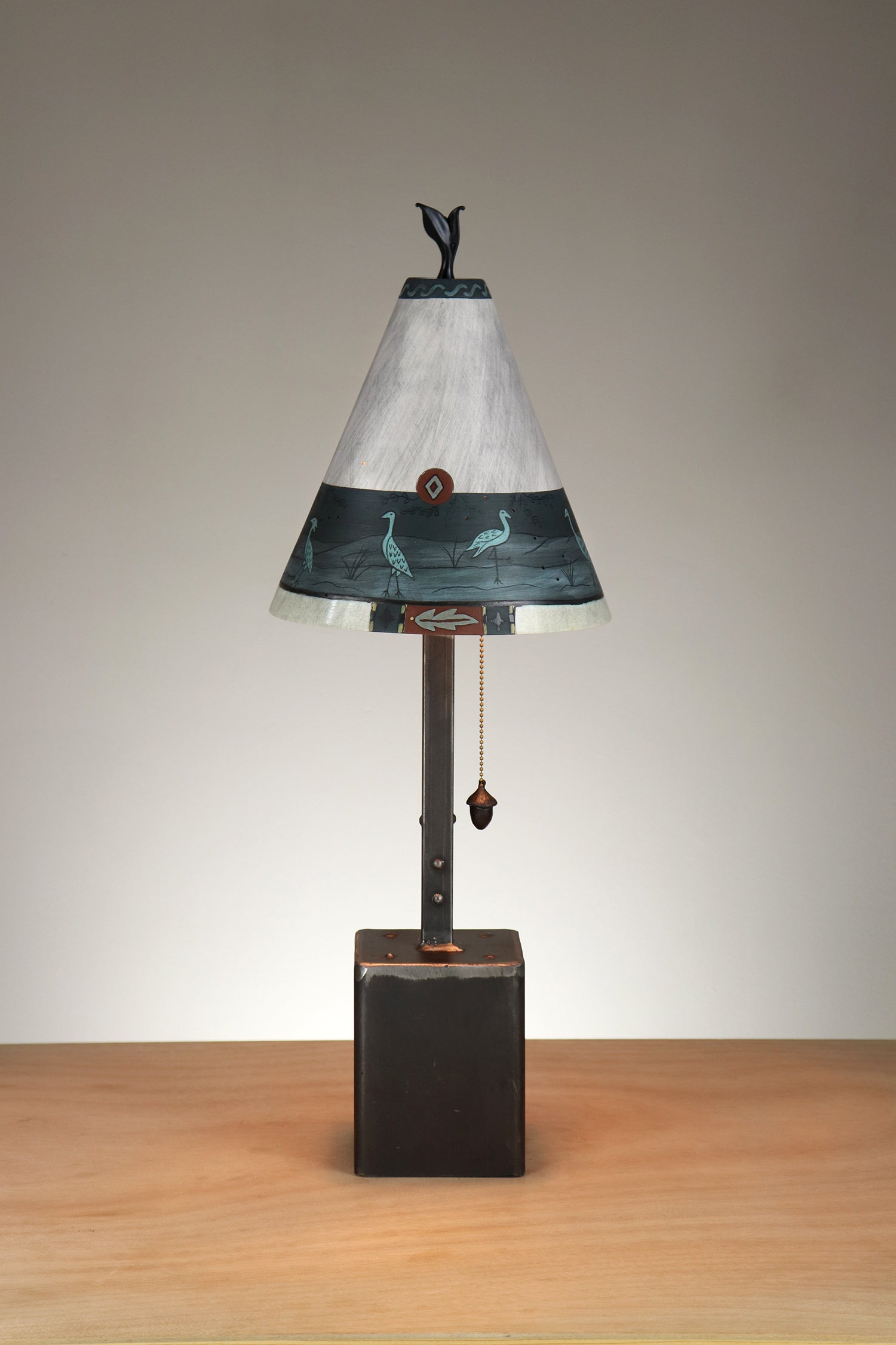 Janna Ugone & Co Table Lamp Steel Table Lamp with Small Conical Ceramic Shade in Heron Border in Ash