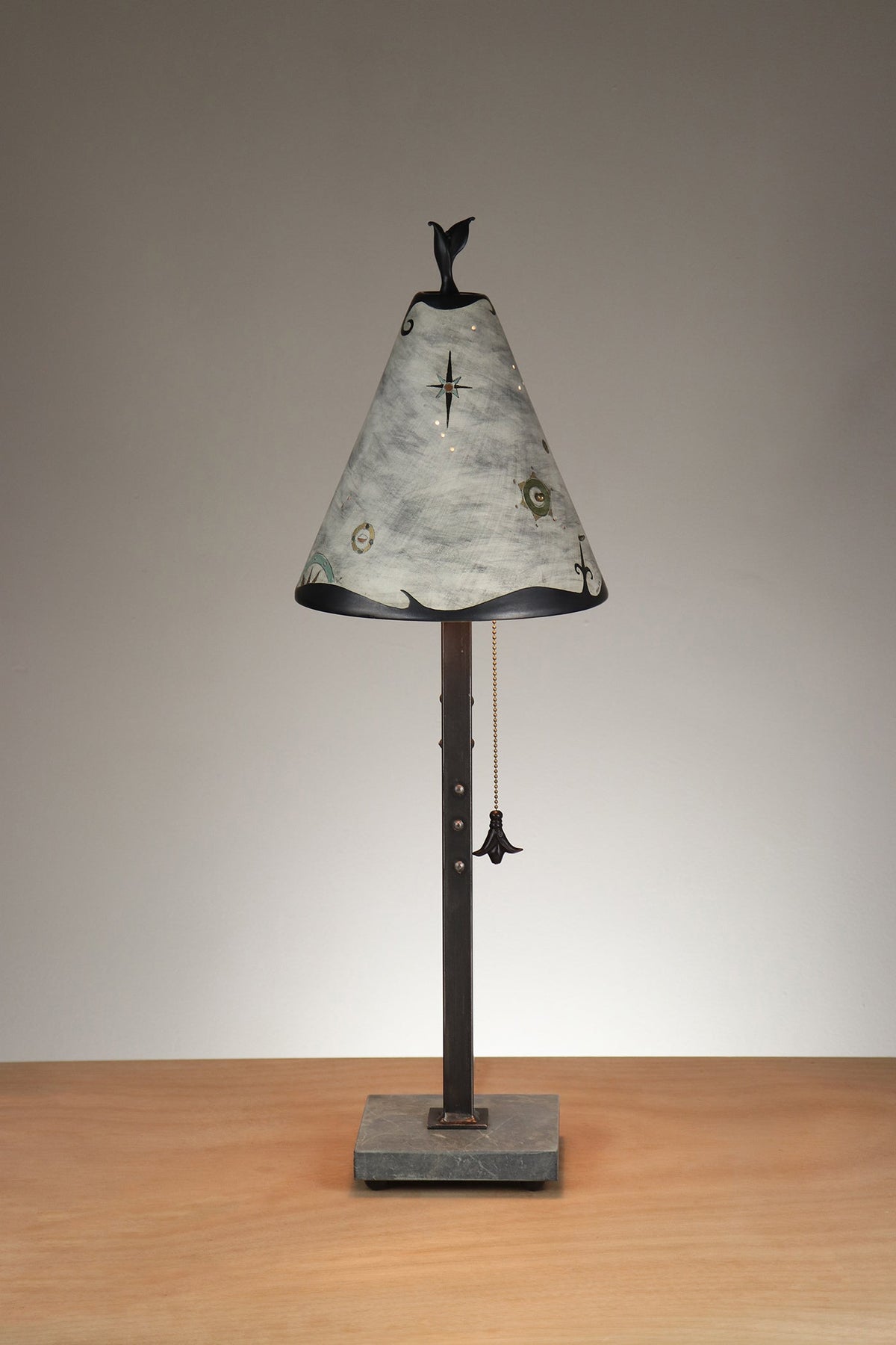 Janna Ugone &amp; Co Table Lamp Steel Table Lamp with Small Conical Ceramic Shade in Medallion in Ash