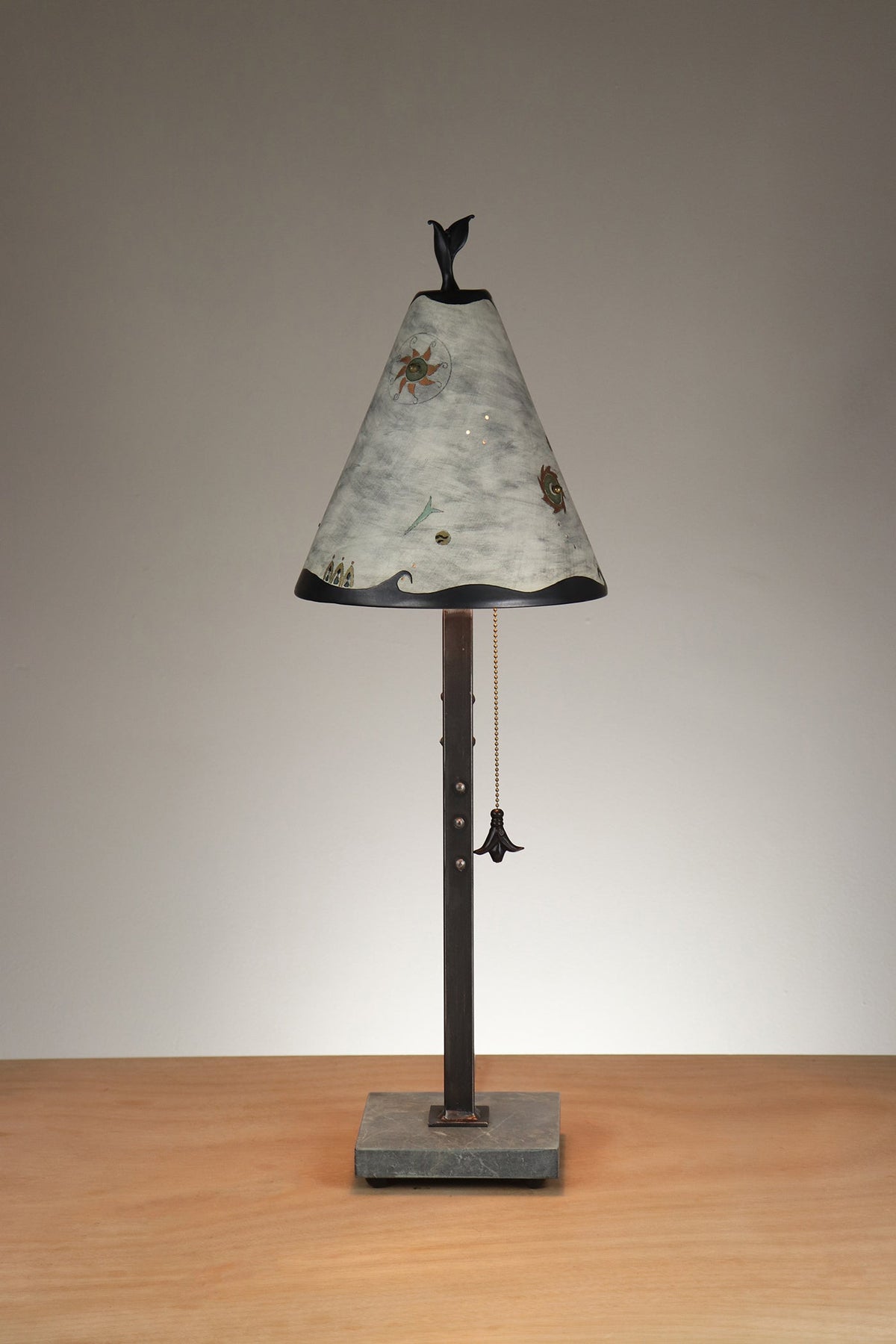 Janna Ugone &amp; Co Table Lamp Steel Table Lamp with Small Conical Ceramic Shade in Medallion in Ash