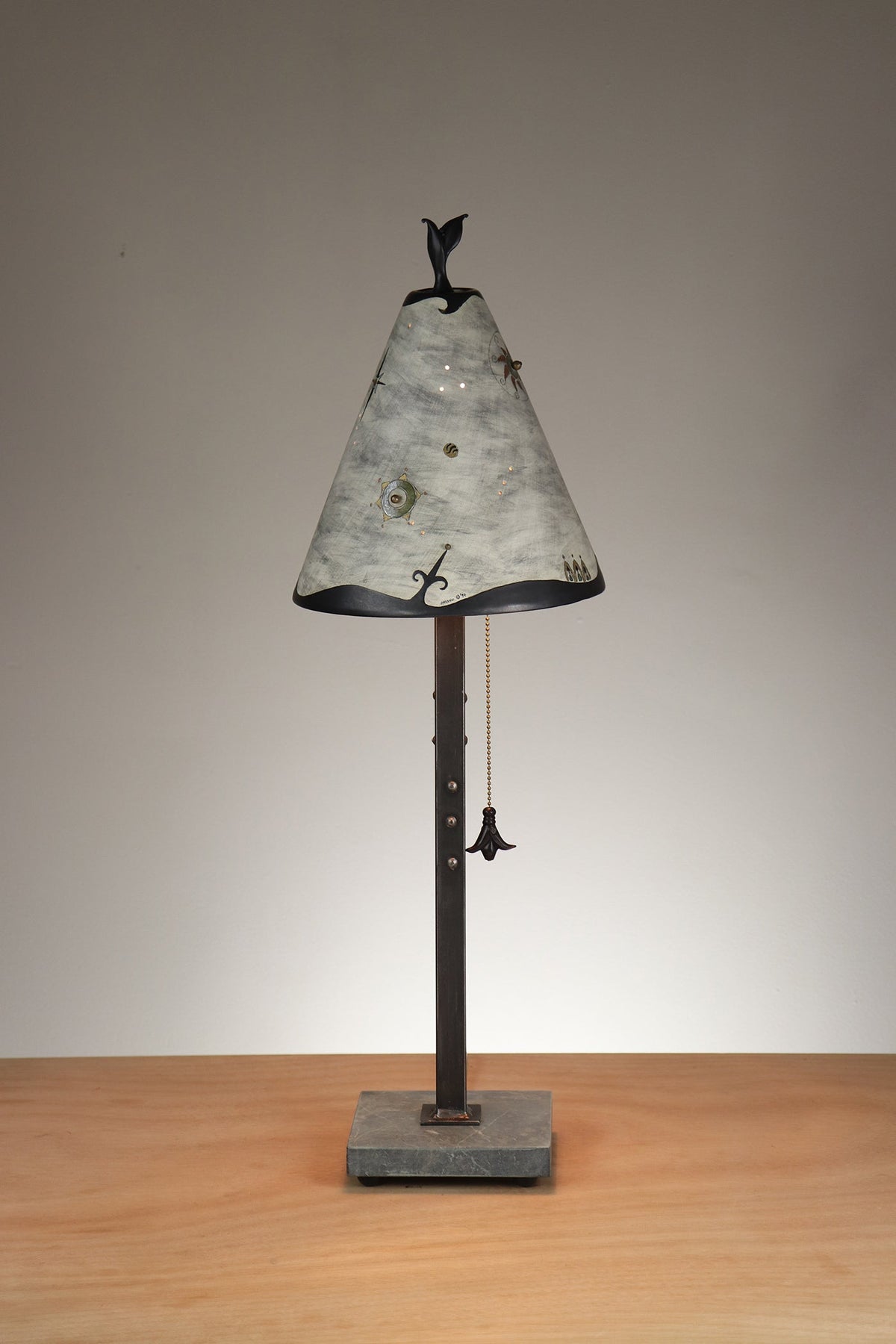 Janna Ugone &amp; Co Table Lamp Steel Table Lamp with Small Conical Ceramic Shade in Medallion in Ash