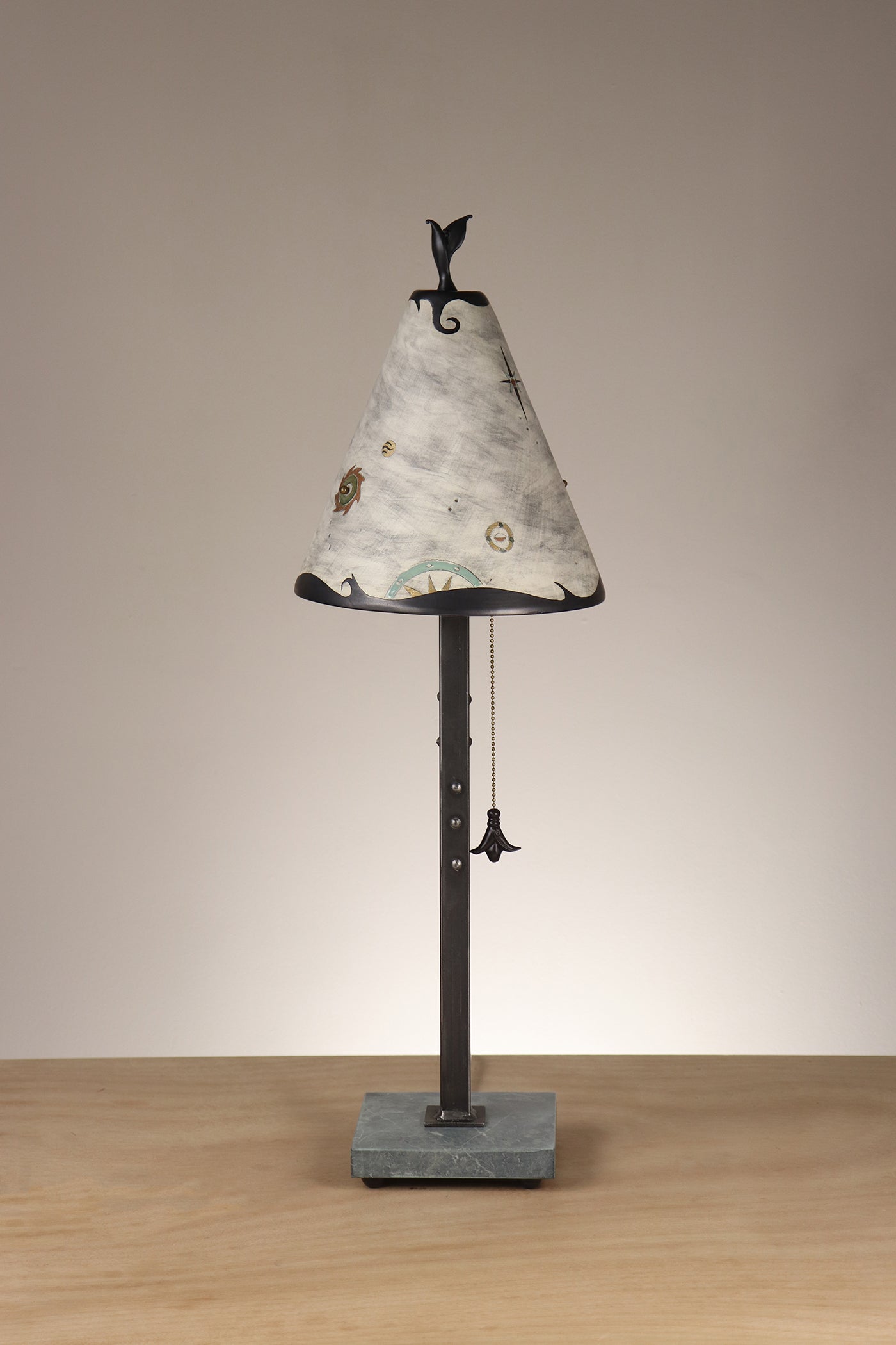 Janna Ugone & Co Table Lamp Steel Table Lamp with Small Conical Ceramic Shade in Medallion in Ash