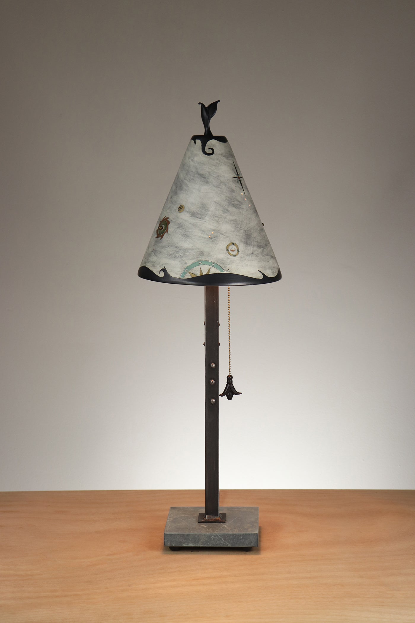 Janna Ugone & Co Table Lamp Steel Table Lamp with Small Conical Ceramic Shade in Medallion in Ash