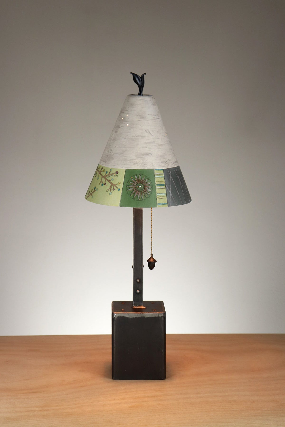 Janna Ugone &amp; Co Table Lamp Steel Table Lamp with Small Conical Ceramic Shade in Modern Field in Pine