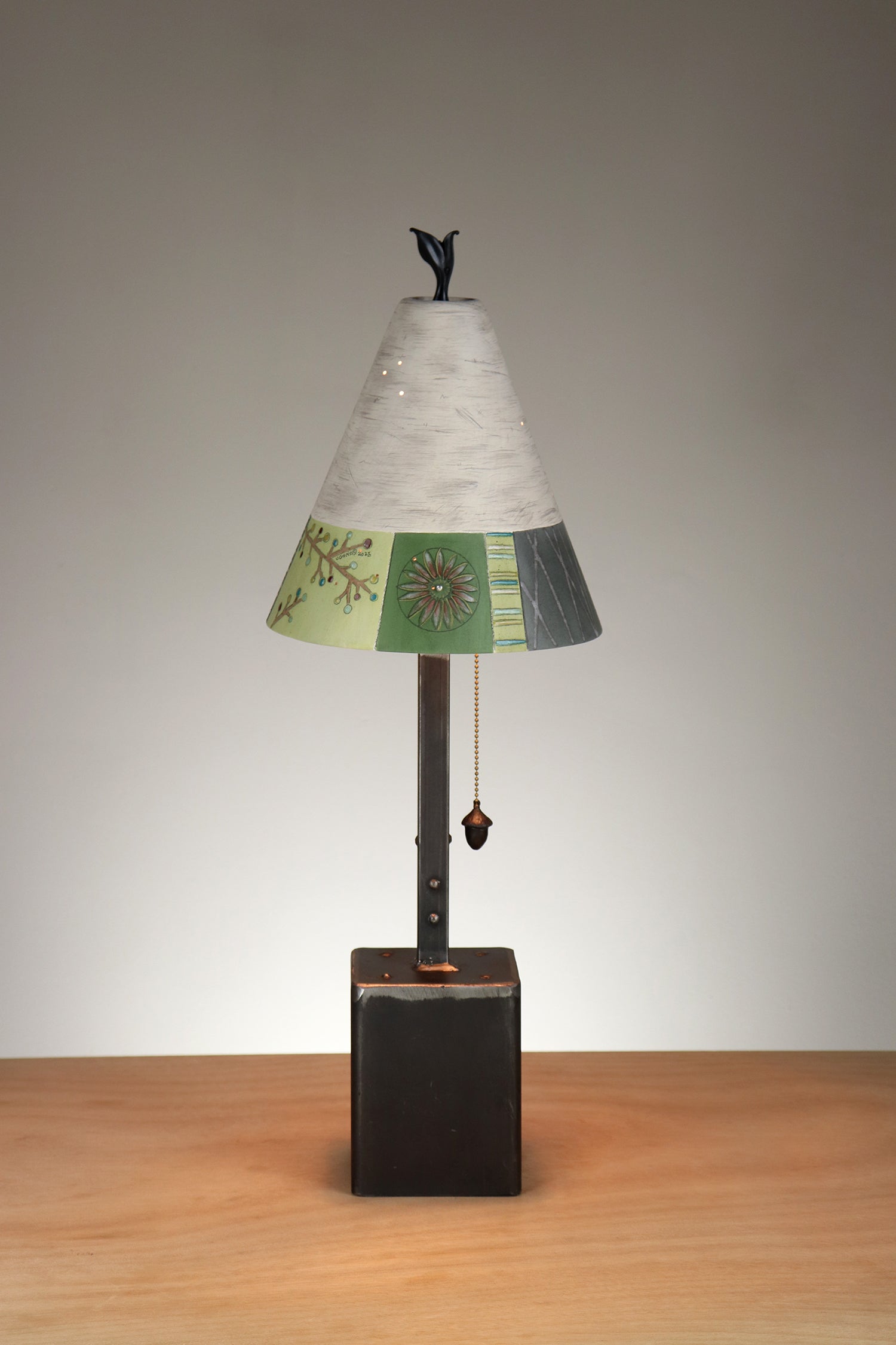 Janna Ugone & Co Table Lamp Steel Table Lamp with Small Conical Ceramic Shade in Modern Field in Pine