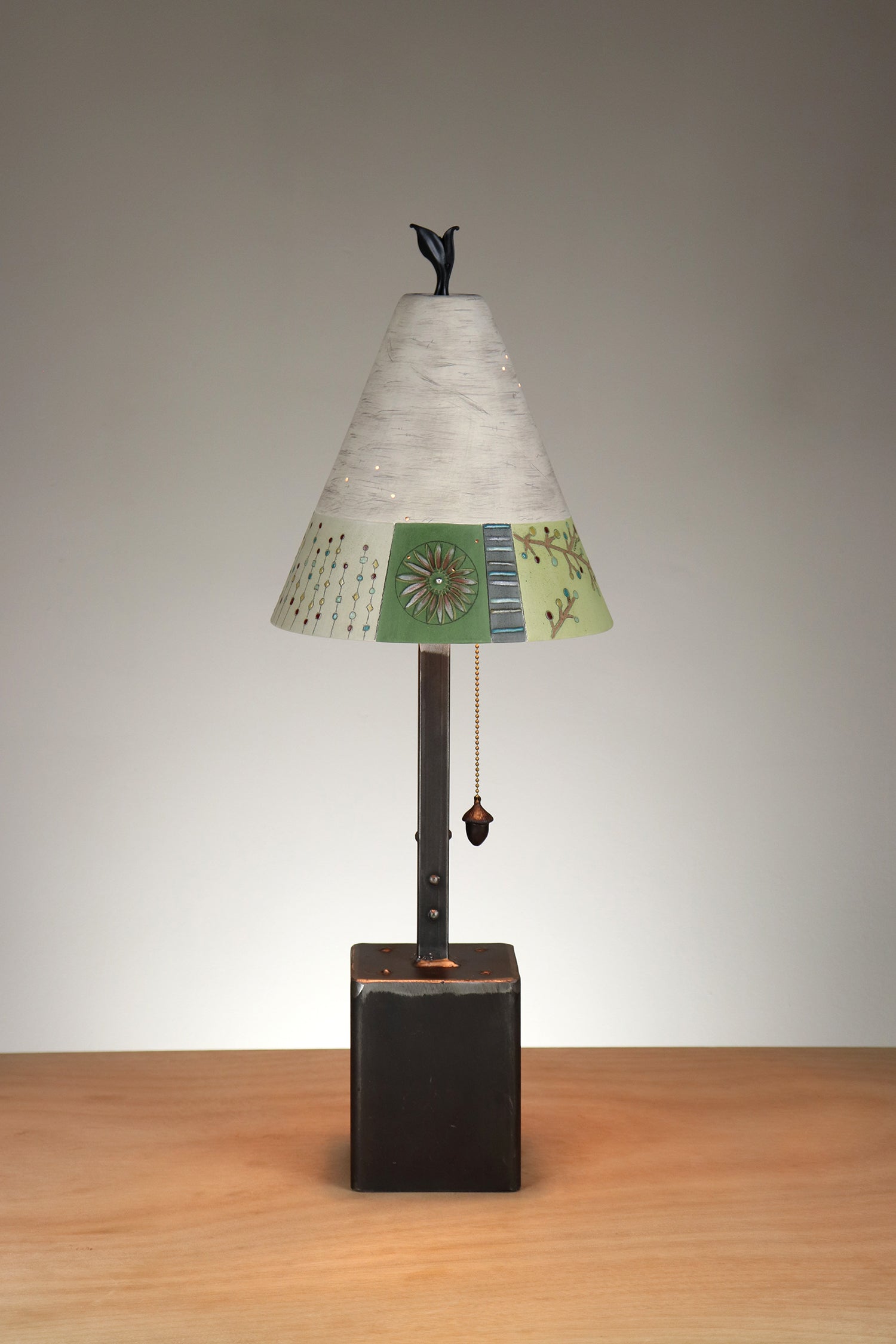 Janna Ugone & Co Table Lamp Steel Table Lamp with Small Conical Ceramic Shade in Modern Field in Pine