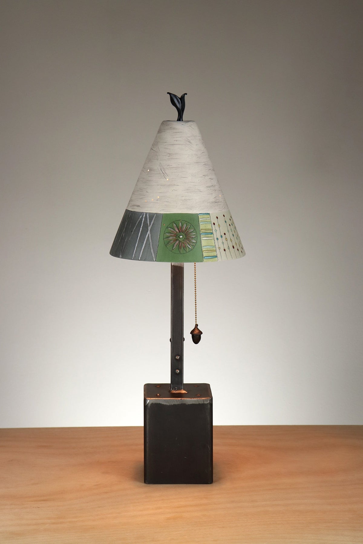 Janna Ugone &amp; Co Table Lamp Steel Table Lamp with Small Conical Ceramic Shade in Modern Field in Pine