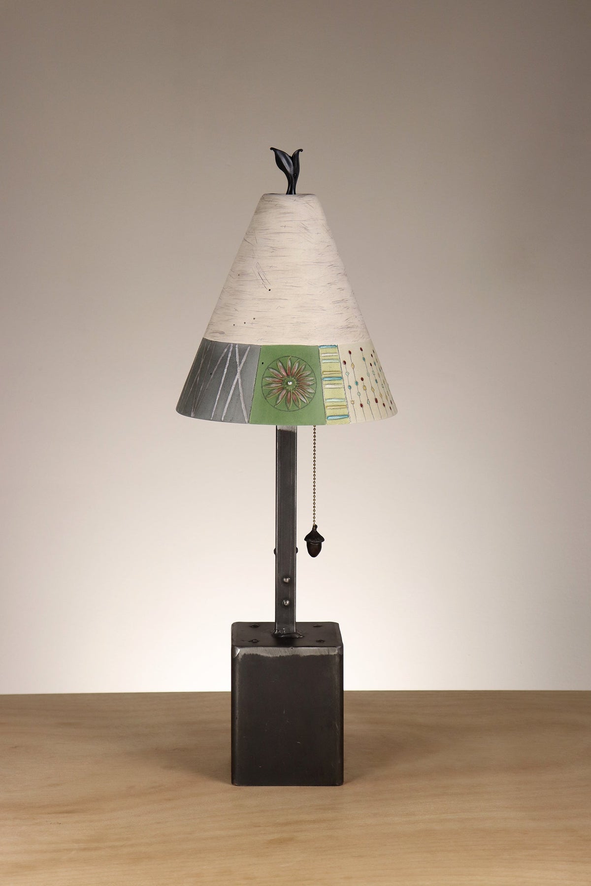 Janna Ugone &amp; Co Table Lamp Steel Table Lamp with Small Conical Ceramic Shade in Modern Field in Pine