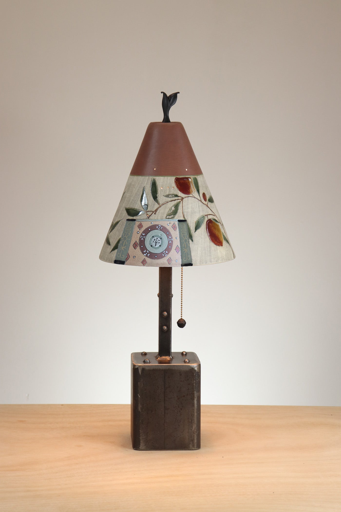 Janna Ugone & Co Table Lamp Steel Table Lamp with Small Conical Ceramic Shade in Tree Inset in Chestnut