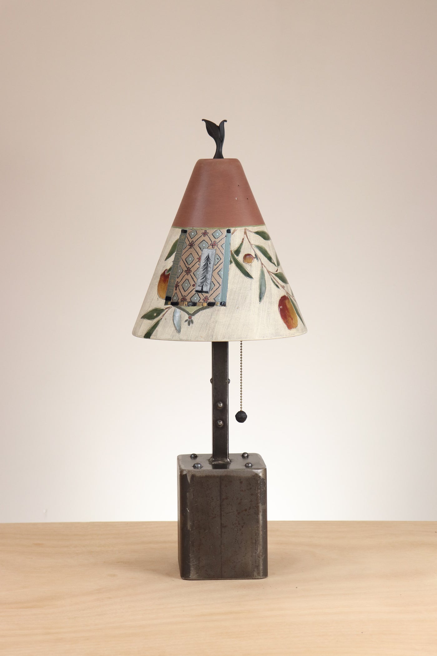 Janna Ugone & Co Table Lamp Steel Table Lamp with Small Conical Ceramic Shade in Tree Inset in Chestnut