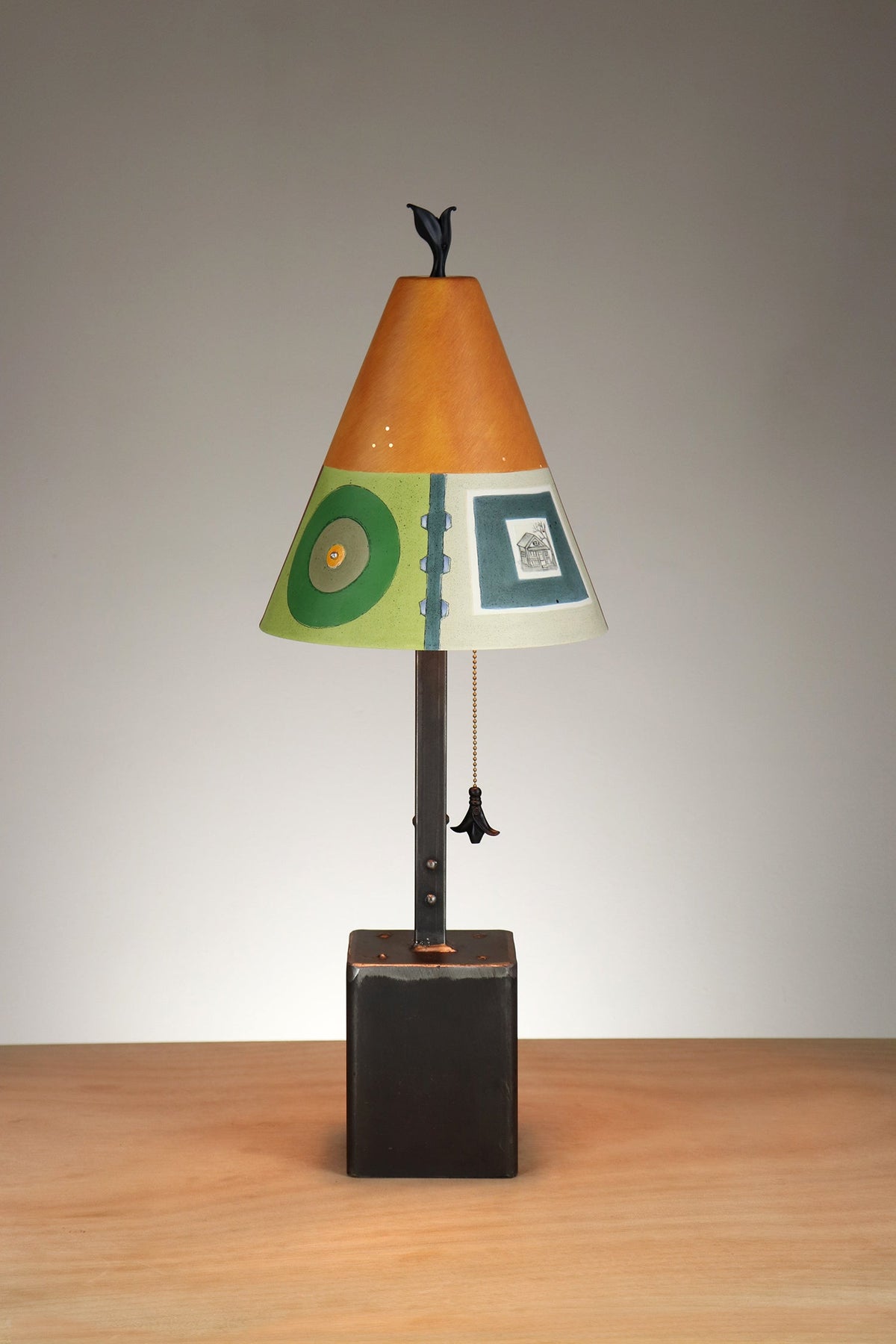 Janna Ugone &amp; Co Table Lamp Steel Table Lamp with Small Conical Ceramic Shade in West Park in Mango