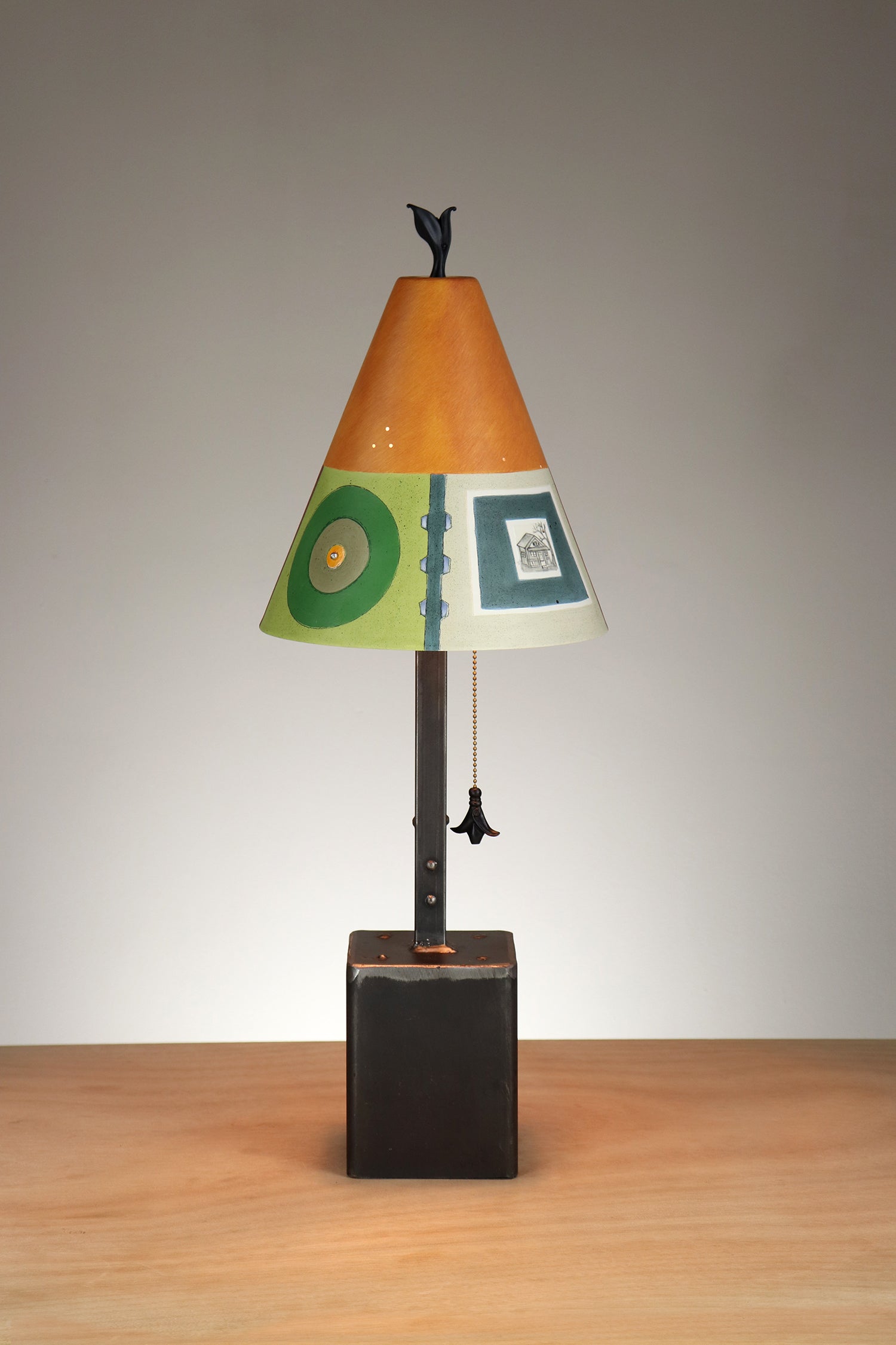 Janna Ugone & Co Table Lamp Steel Table Lamp with Small Conical Ceramic Shade in West Park in Mango