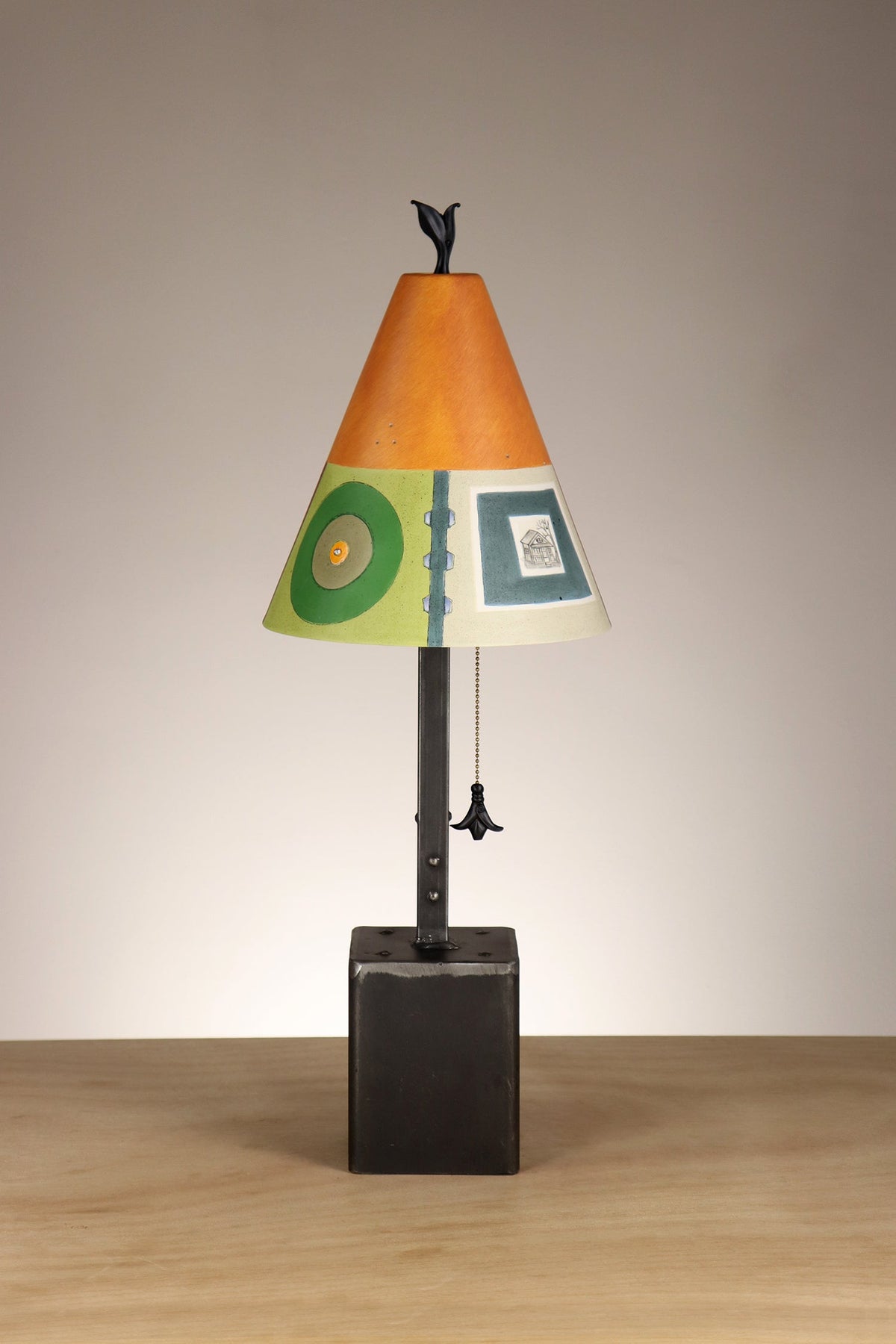 Janna Ugone &amp; Co Table Lamp Steel Table Lamp with Small Conical Ceramic Shade in West Park in Mango