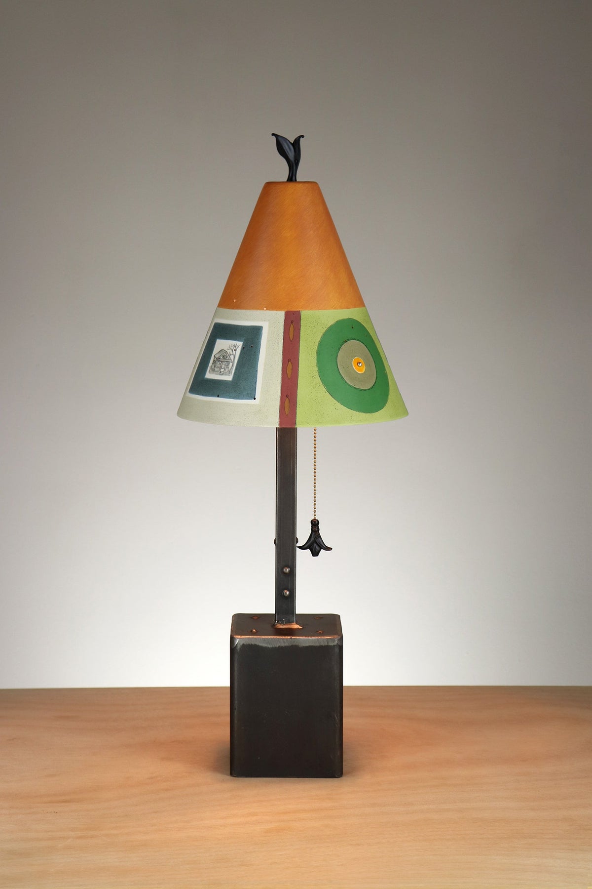Janna Ugone &amp; Co Table Lamp Steel Table Lamp with Small Conical Ceramic Shade in West Park in Mango