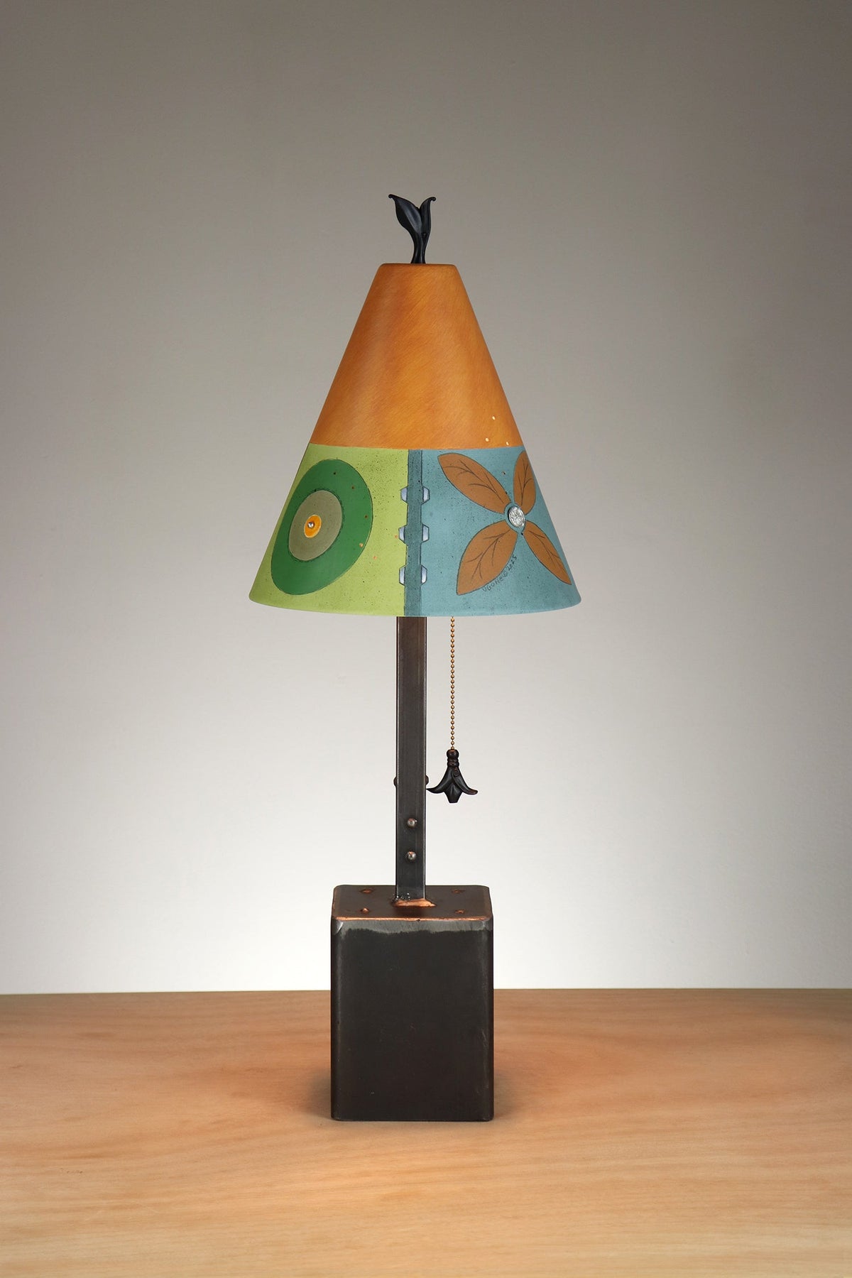 Janna Ugone &amp; Co Table Lamp Steel Table Lamp with Small Conical Ceramic Shade in West Park in Mango
