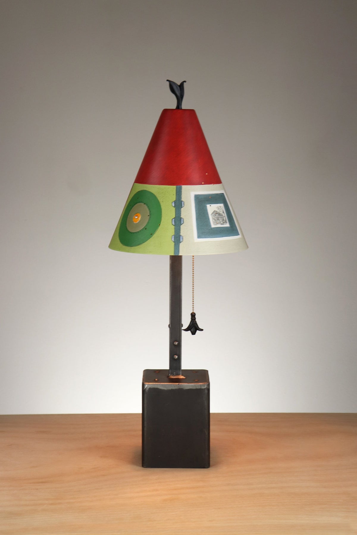 Janna Ugone &amp; Co Table Lamp Steel Table Lamp with Small Conical Ceramic Shade in West Park in Poppy