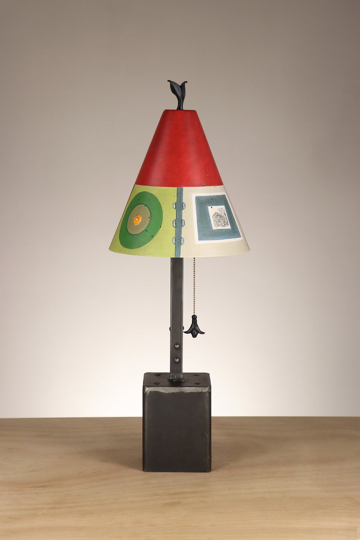 Janna Ugone &amp; Co Table Lamp Steel Table Lamp with Small Conical Ceramic Shade in West Park in Poppy