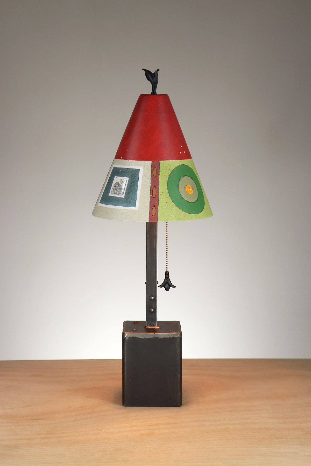 Janna Ugone &amp; Co Table Lamp Steel Table Lamp with Small Conical Ceramic Shade in West Park in Poppy