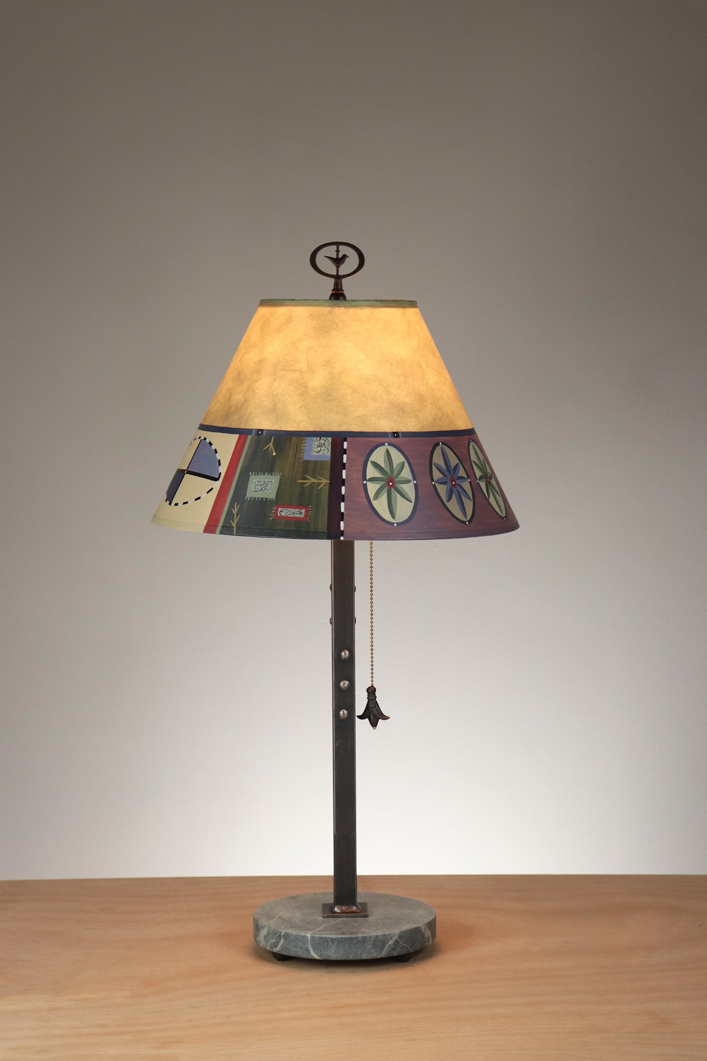 Janna Ugone & Co Table Lamp Steel Table Lamp with Small Conical Shade in Barcelona Border in Dusty Lime