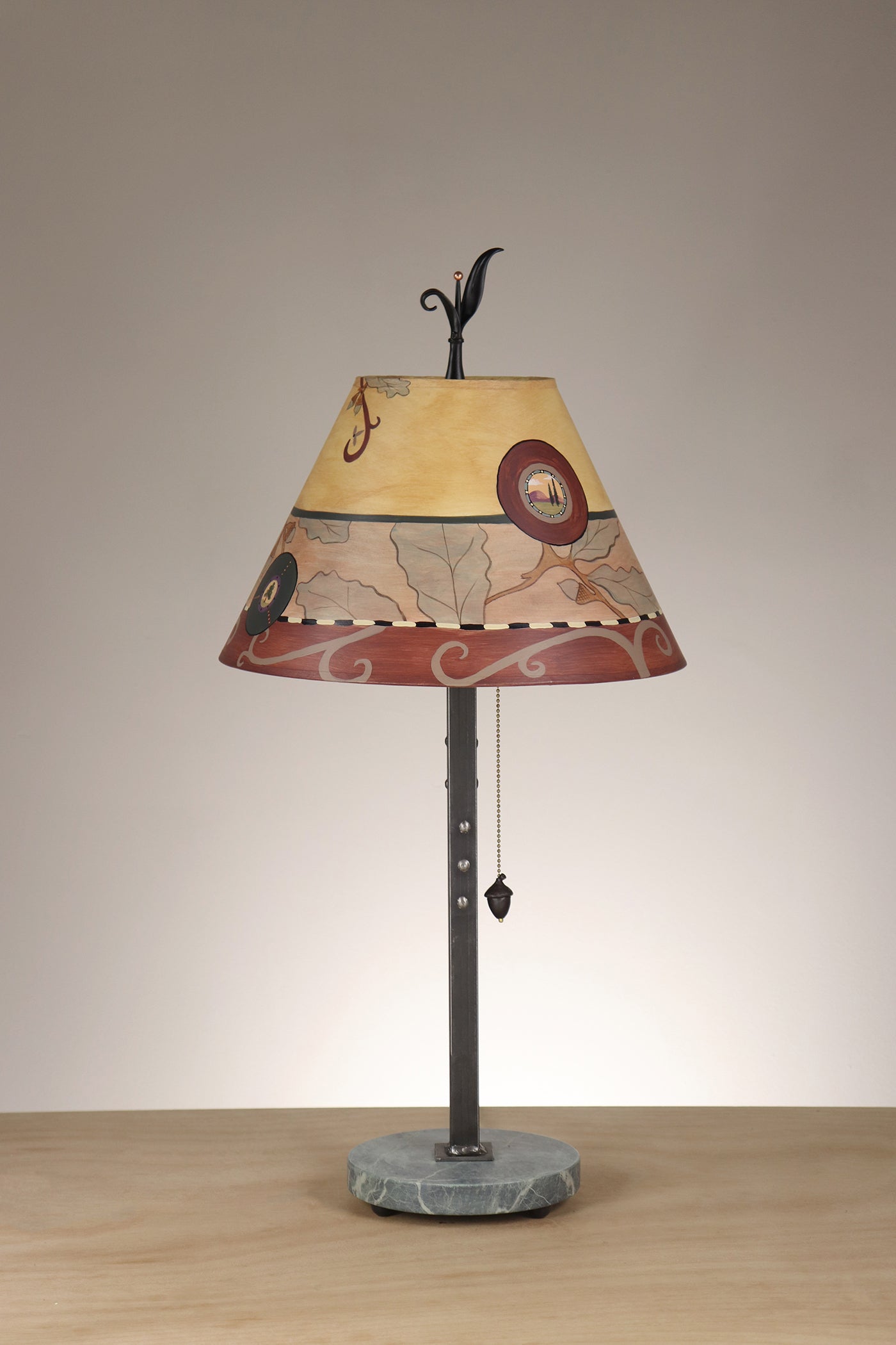 Janna Ugone & Co Table Lamp Steel Table Lamp with Small Conical Shade in Oak Tapestry