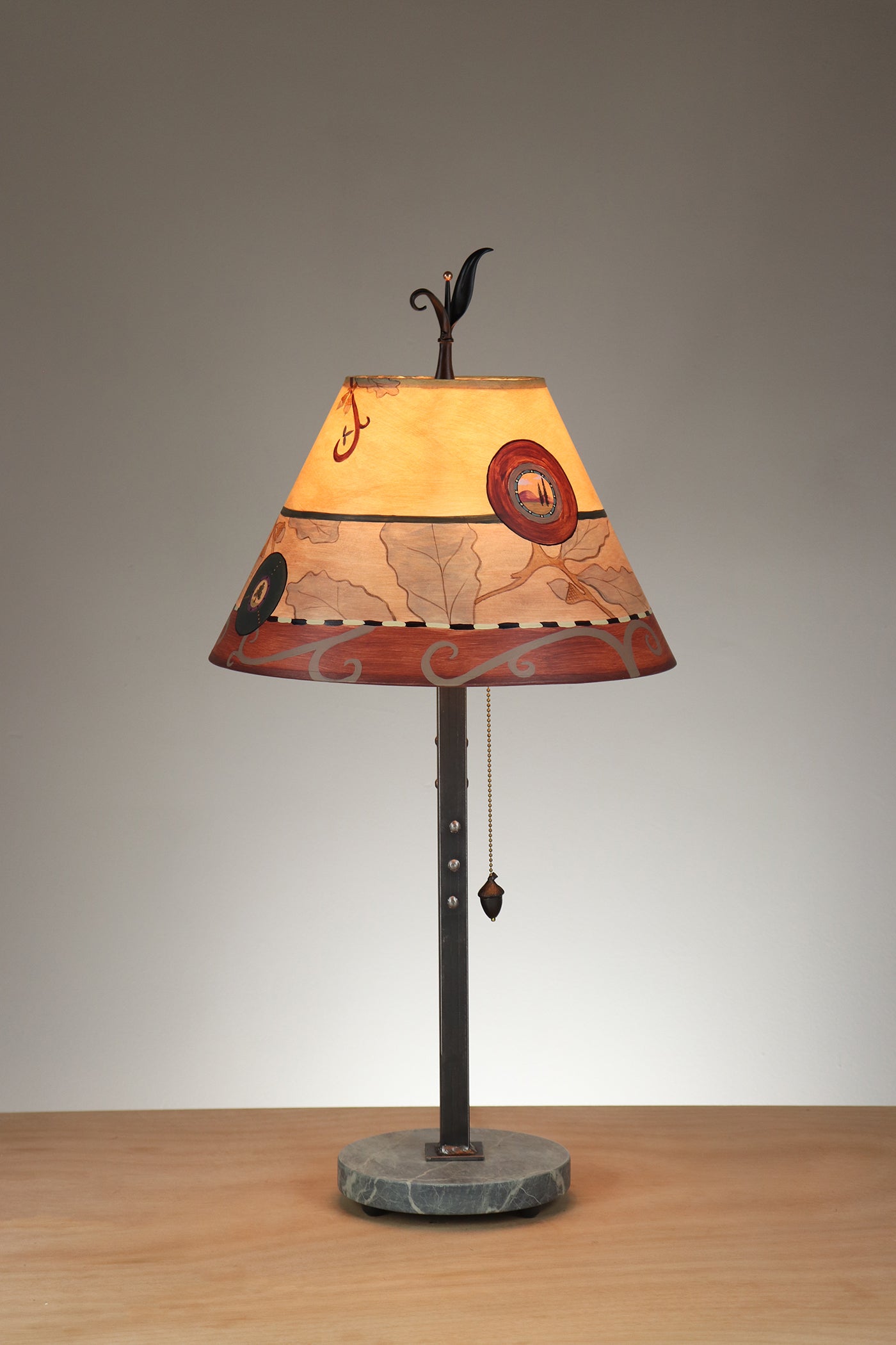 Janna Ugone & Co Table Lamp Steel Table Lamp with Small Conical Shade in Oak Tapestry