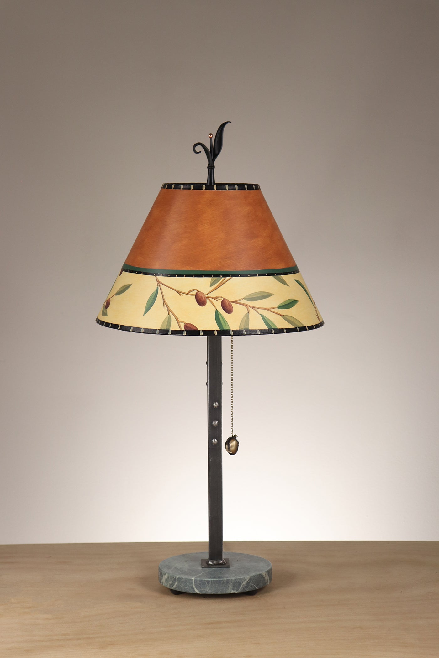 Janna Ugone & Co Table Lamp Steel Table Lamp with Small Conical Shade in Olive Coin in Rust