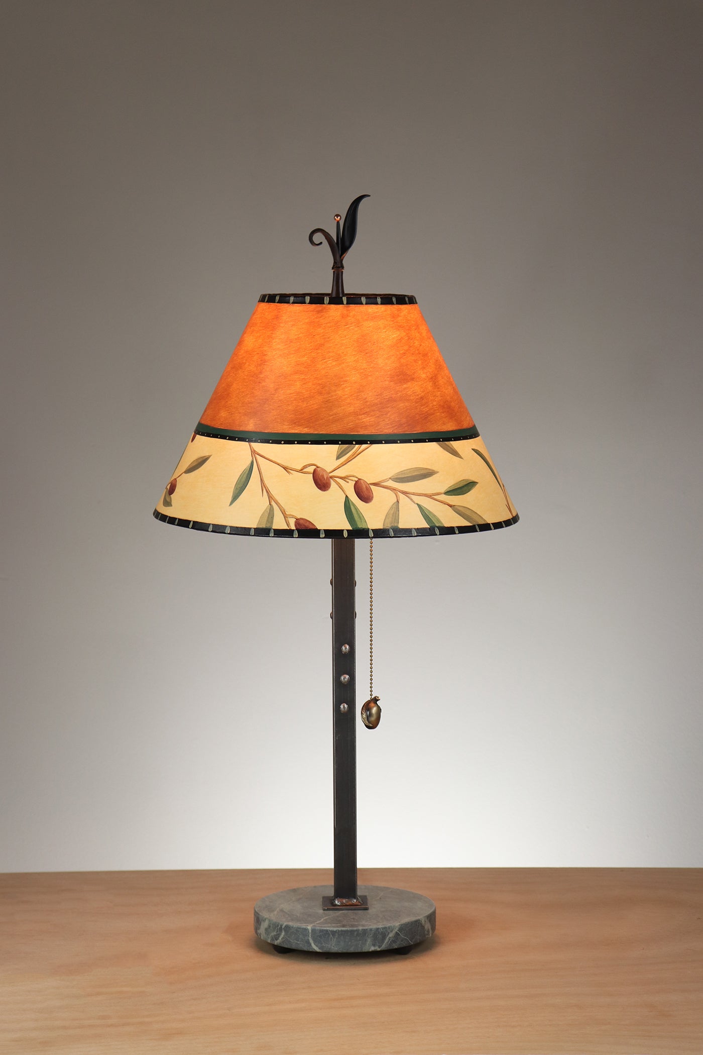 Janna Ugone & Co Table Lamp Steel Table Lamp with Small Conical Shade in Olive Coin in Rust