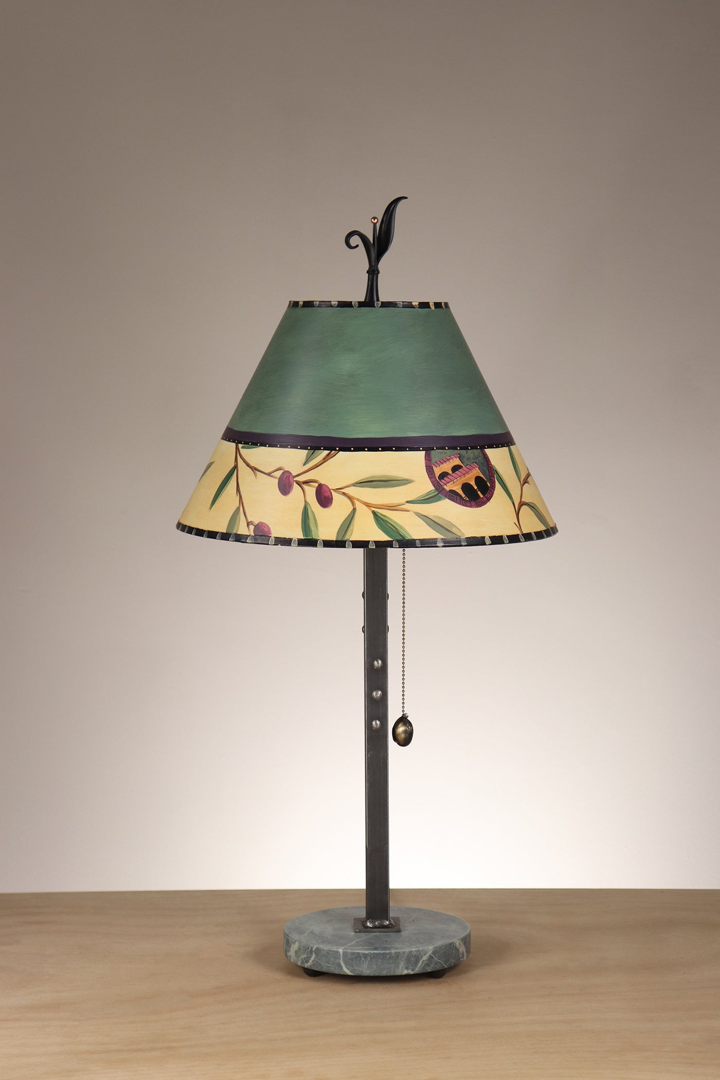 Janna Ugone & Co Table Lamp Steel Table Lamp with Small Conical Shade in Olive Coin in Sage