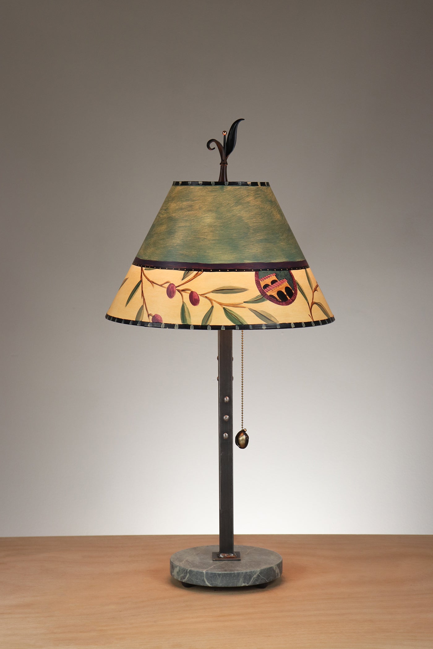 Janna Ugone & Co Table Lamp Steel Table Lamp with Small Conical Shade in Olive Coin in Sage