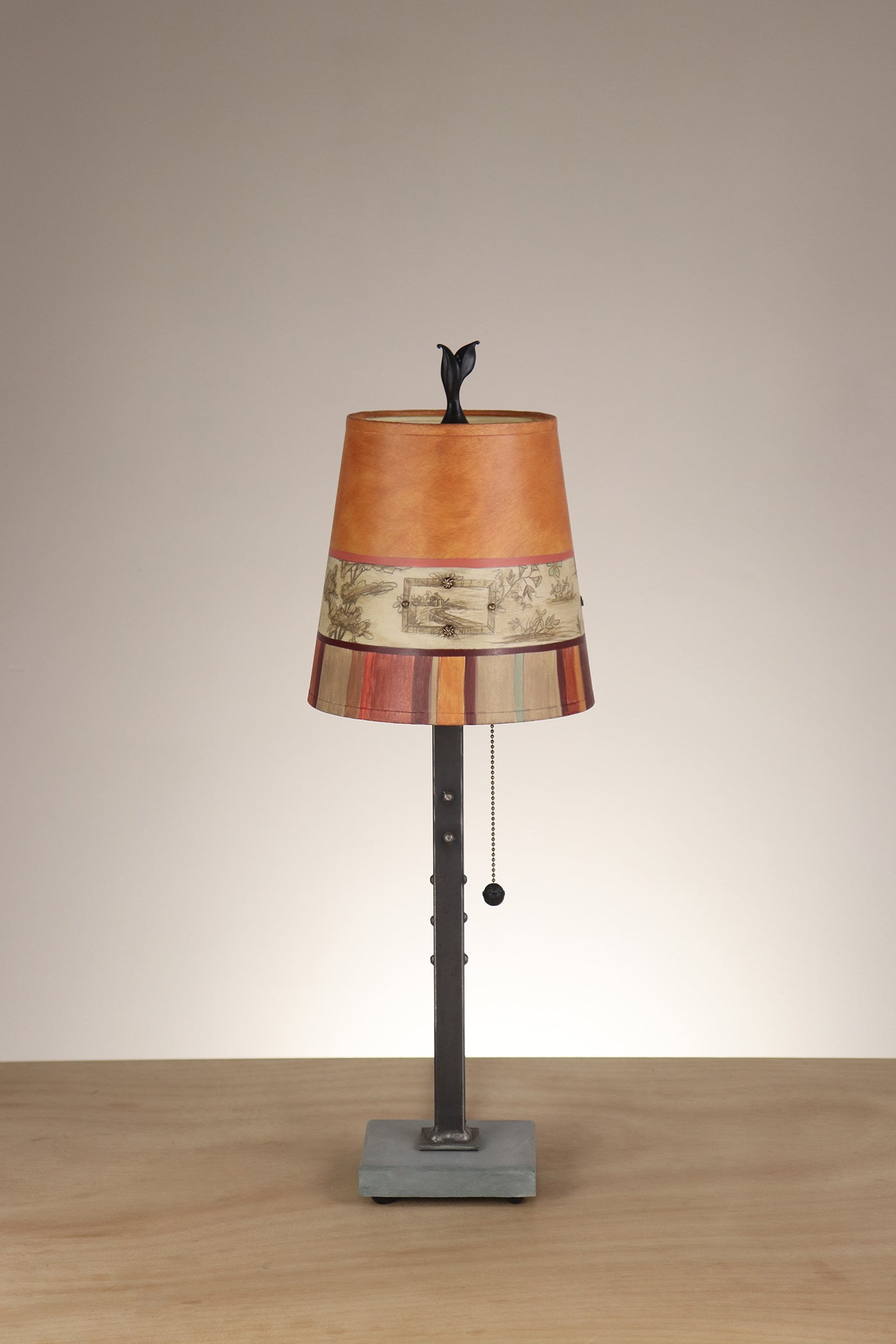 Janna Ugone & Co Table Lamp Steel Table Lamp with Small Conical Shade in Spice Toile