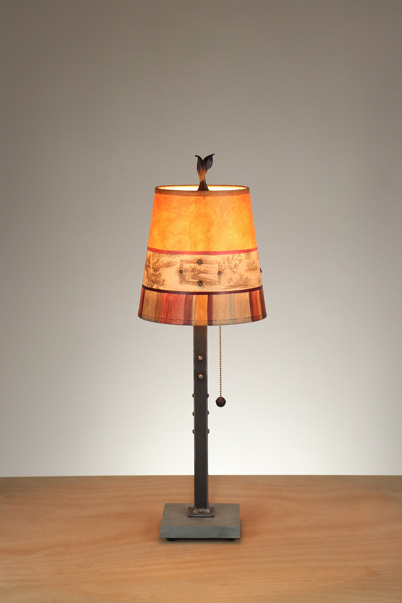 Janna Ugone & Co Table Lamp Steel Table Lamp with Small Conical Shade in Spice Toile
