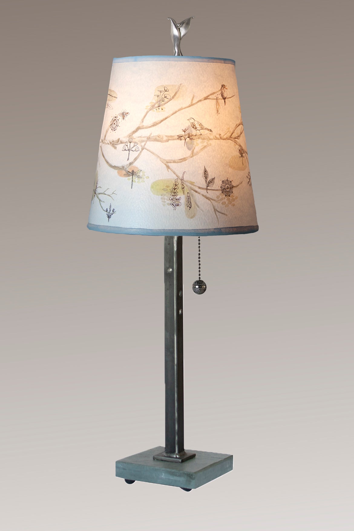 Janna Ugone & Co Table Lamps Steel Table Lamp with Small Drum Shade in Artful Branch