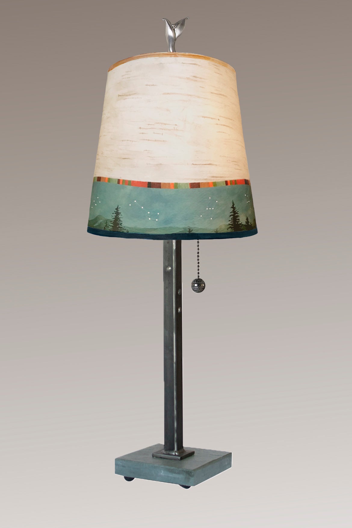 Steel Table Lamp with Small Drum Shade in Birch Midnight