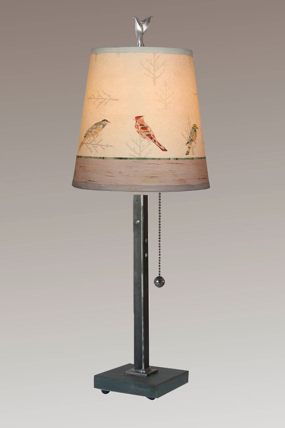 Janna Ugone &amp; Co Table Lamp Steel Table Lamp with Small Drum Shade in Bird Friends